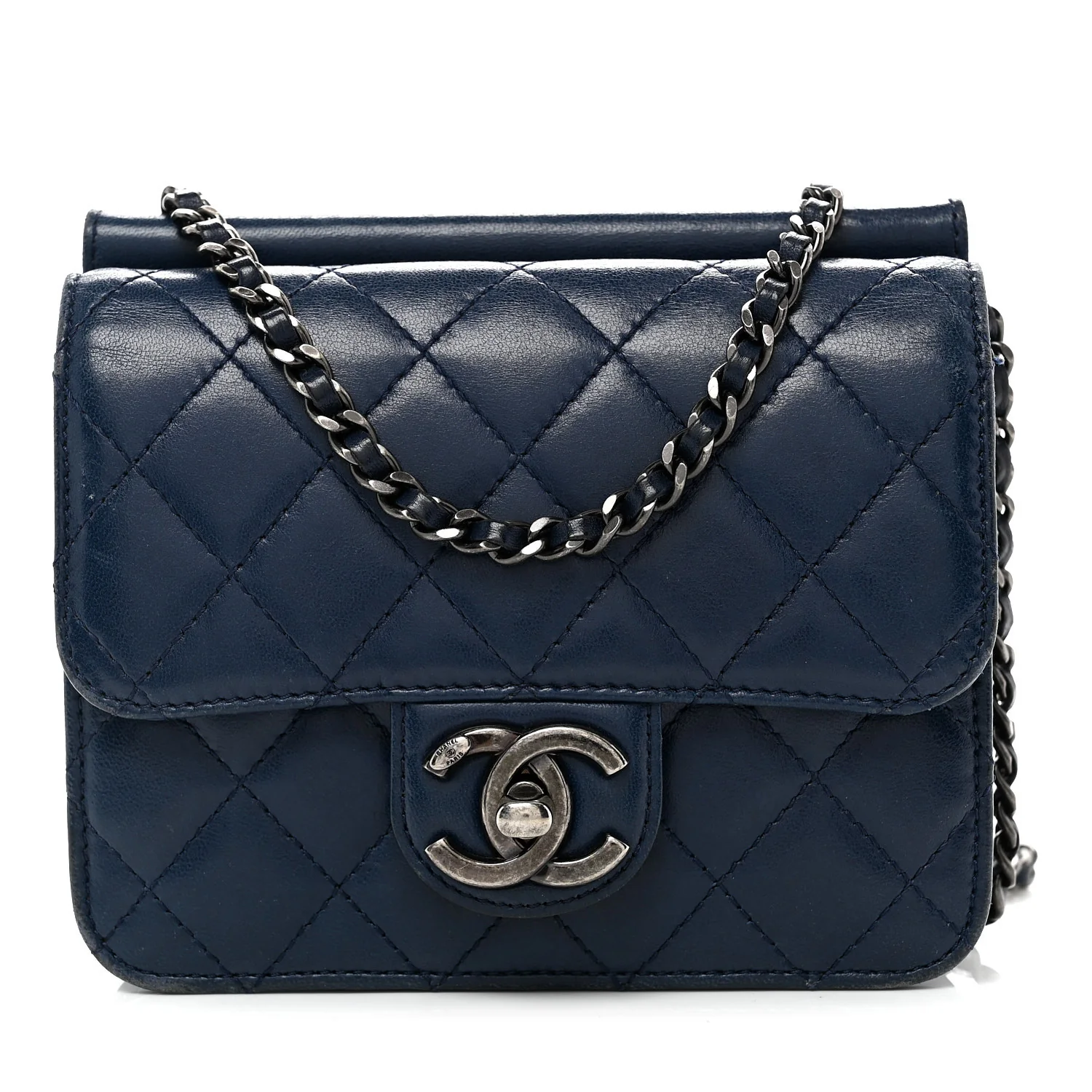 Lambskin Quilted Mini Crossing Times Flap Blue