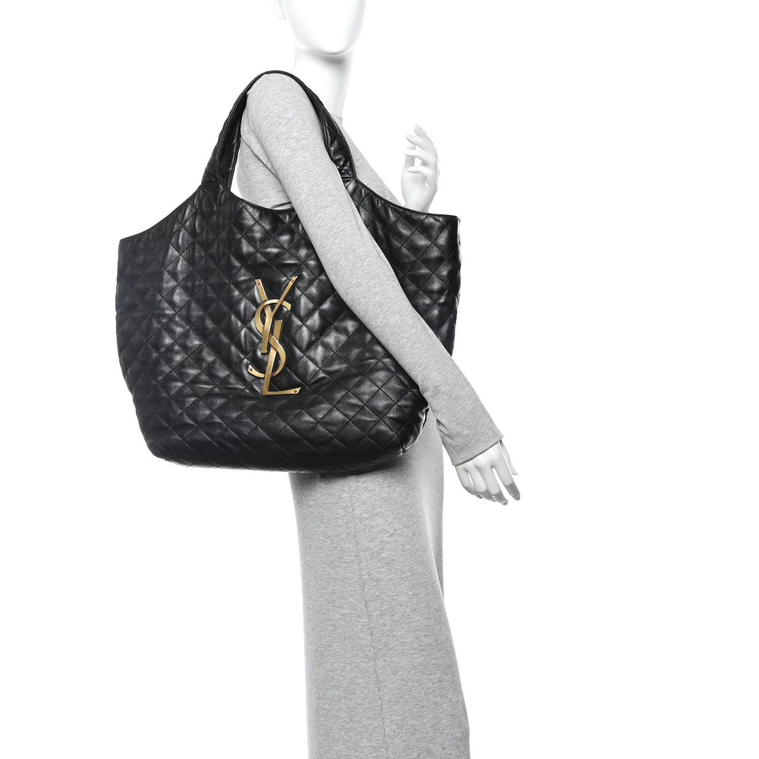 Lambskin Quilted Maxi Icare Shopping Tote Black