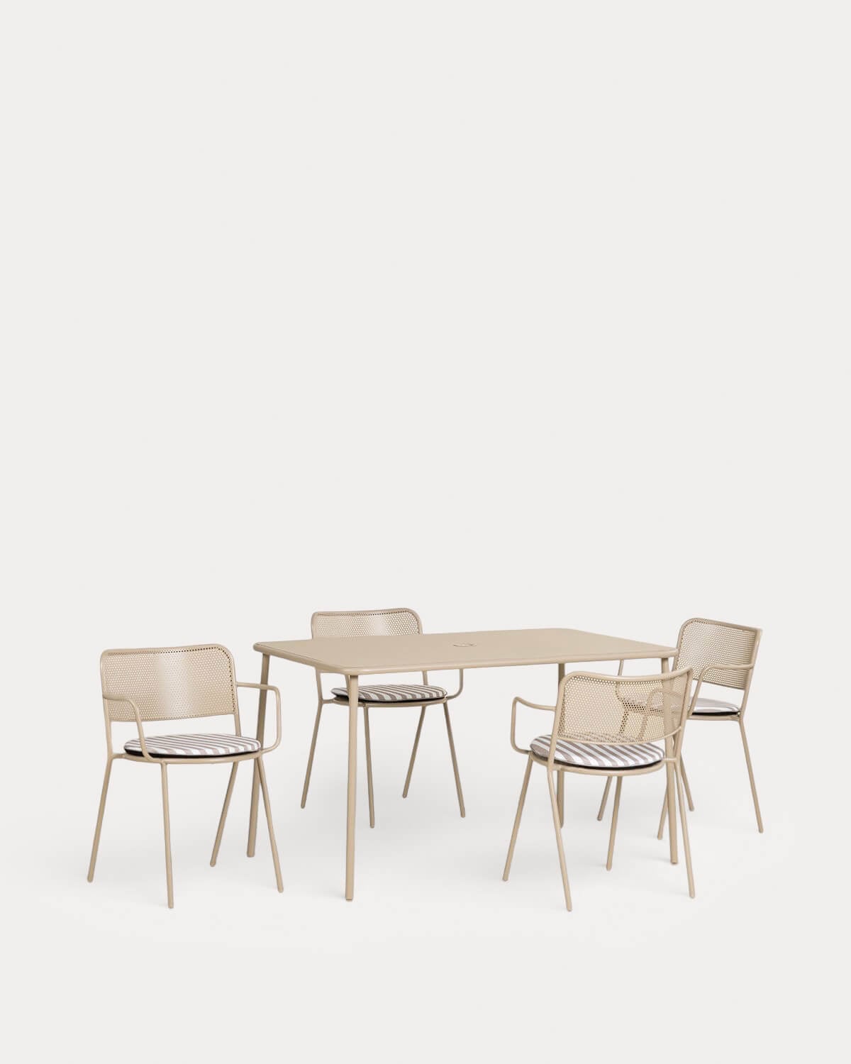 Set Mijail - Dorothea - Set de Mesa Rectangular (130x80 cm) Mijail y 4 Sillas con Reposabrazos de Metal Dorothea de Exterior