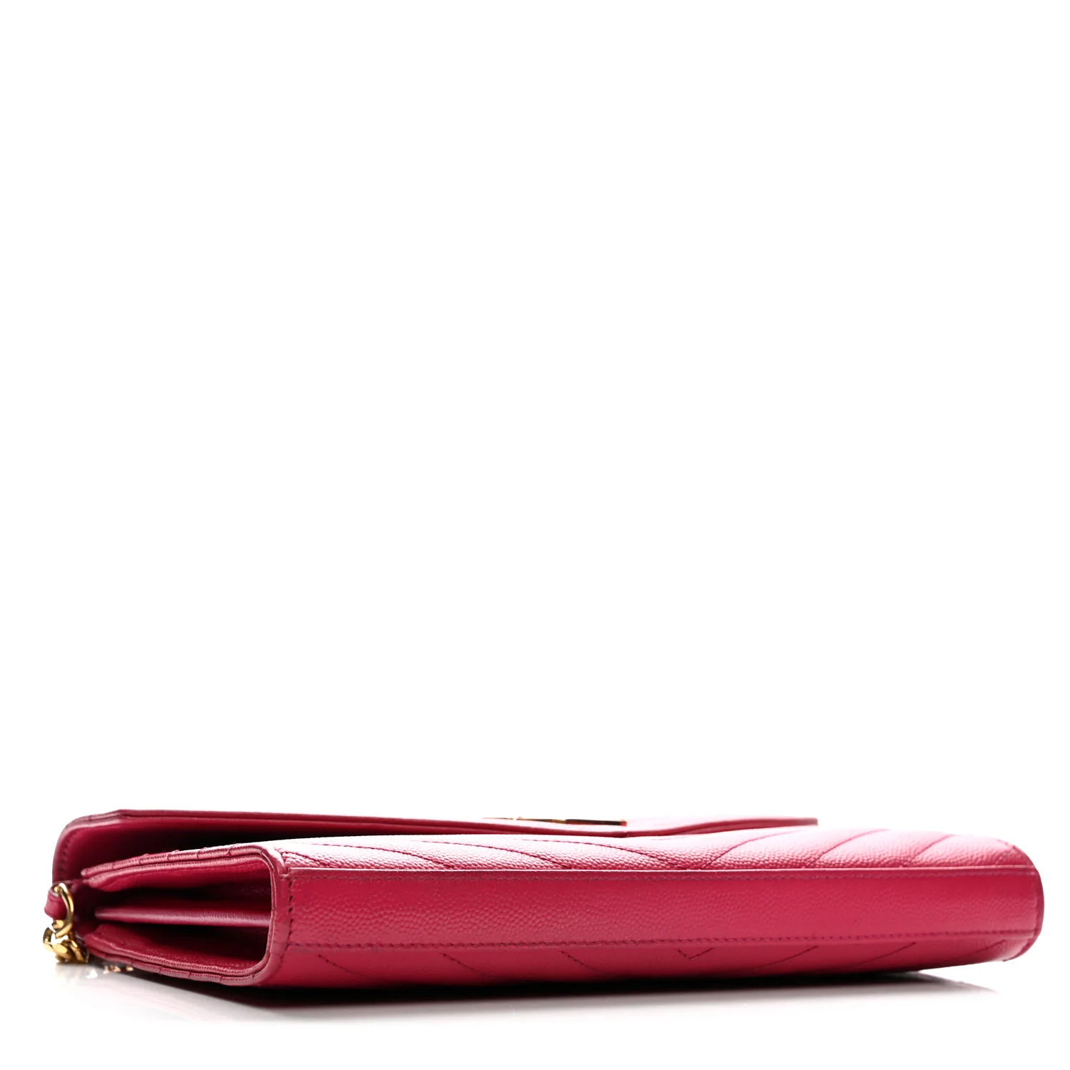 Grain De Poudre Matelasse Chevron Monogram Chain Wallet Lipstick Fuchsia