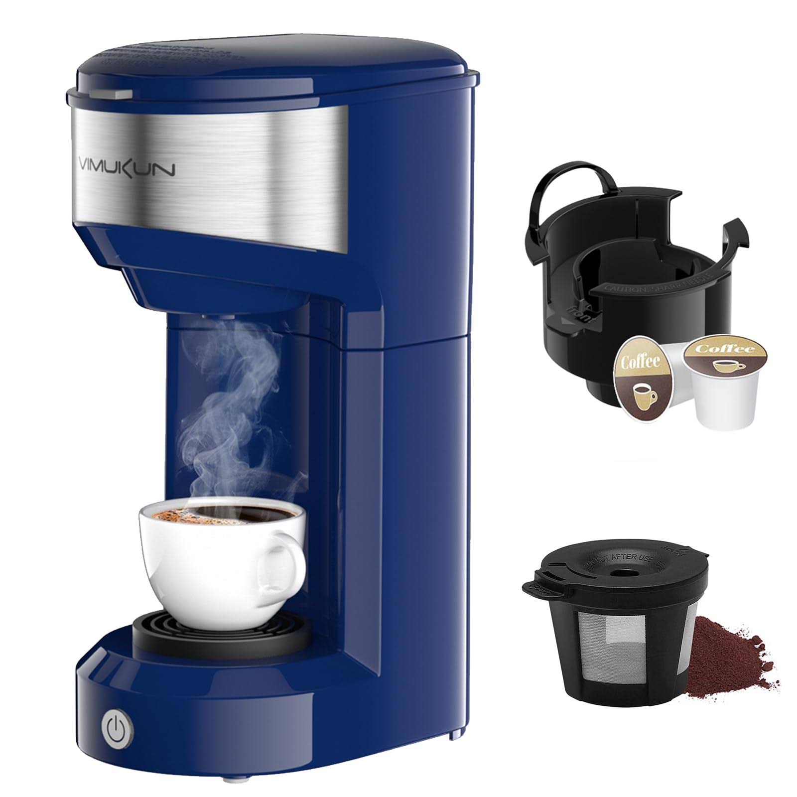 Vimukun Single Serve Coffee Maker, Coffee Brewer for K-Cup Single Cup Capsule and Ground Coffee, Single Cup Coffee Makers with 6 to 14oz Reservoir,