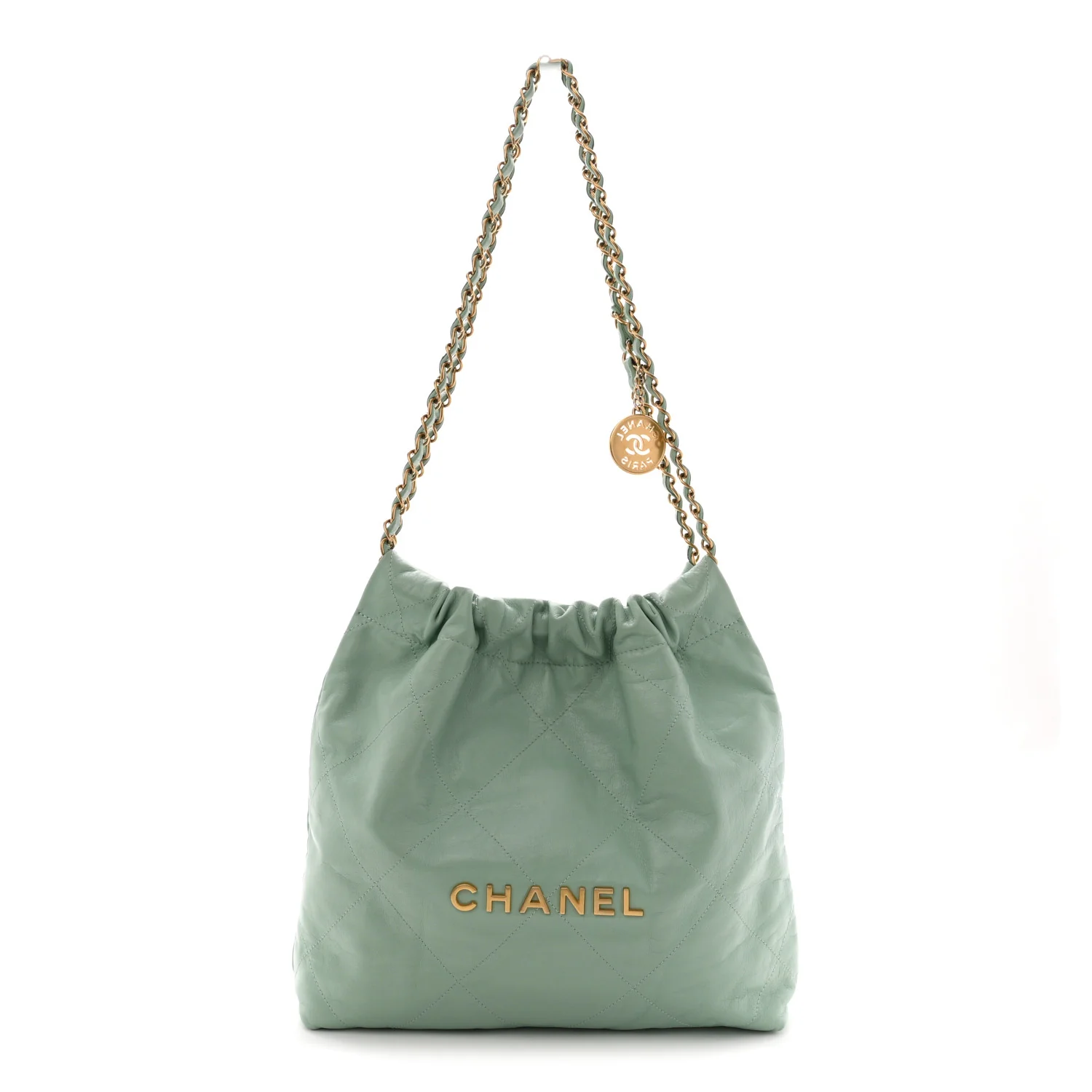 Shiny Calfskin Quilted Small Chanel 22 Light Green