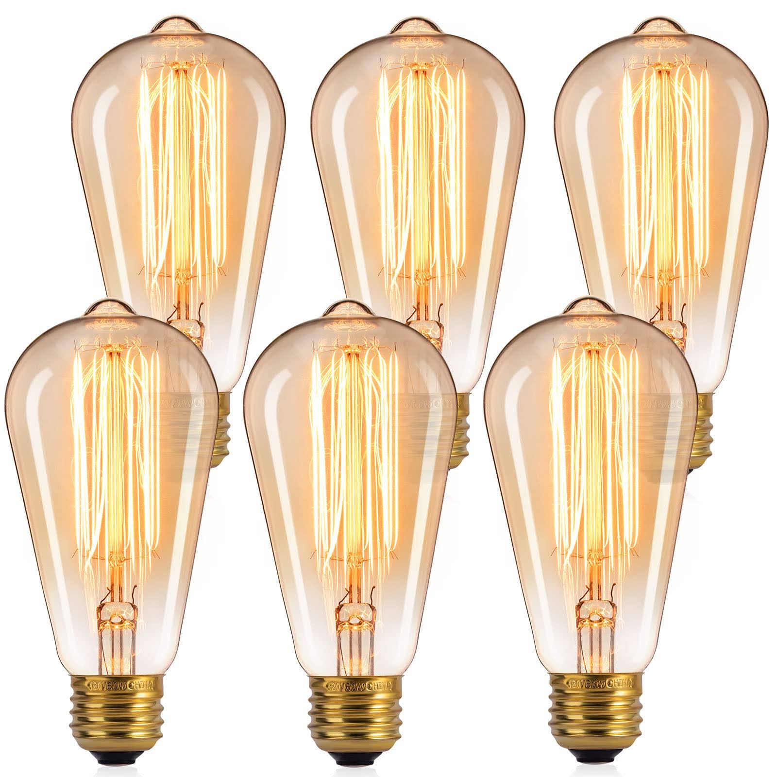 Brightown Edison Light Bulbs, 6pcs Vintage 60 Watt Incandescent Light Bulbs E26 Base Dimmable Decorative Antique Filament Lig