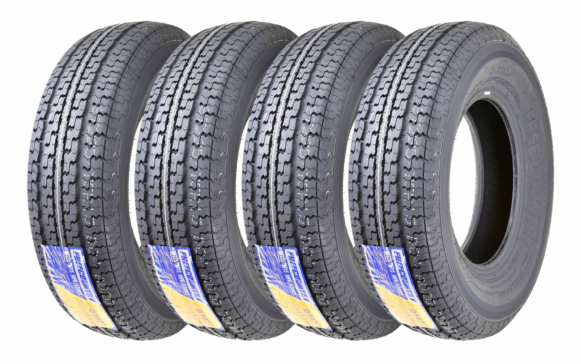 FREE COUNTRY New Premium Trailer Radial Tires ST225/75R15 10 Ply Load Range E W/Featured Side Scuff Guard, Set 4