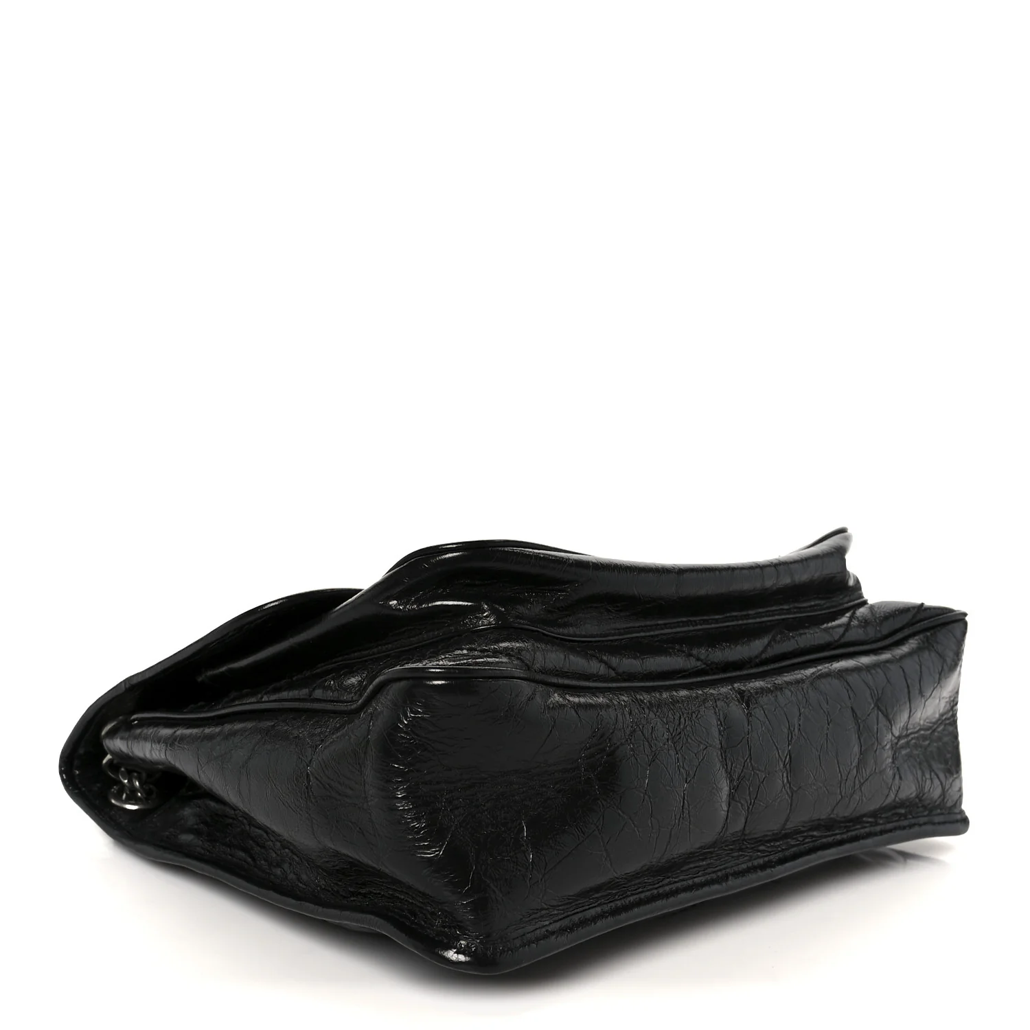 Crinkled Calfskin Matelasse Monogram Large Niki Chain Satchel Black