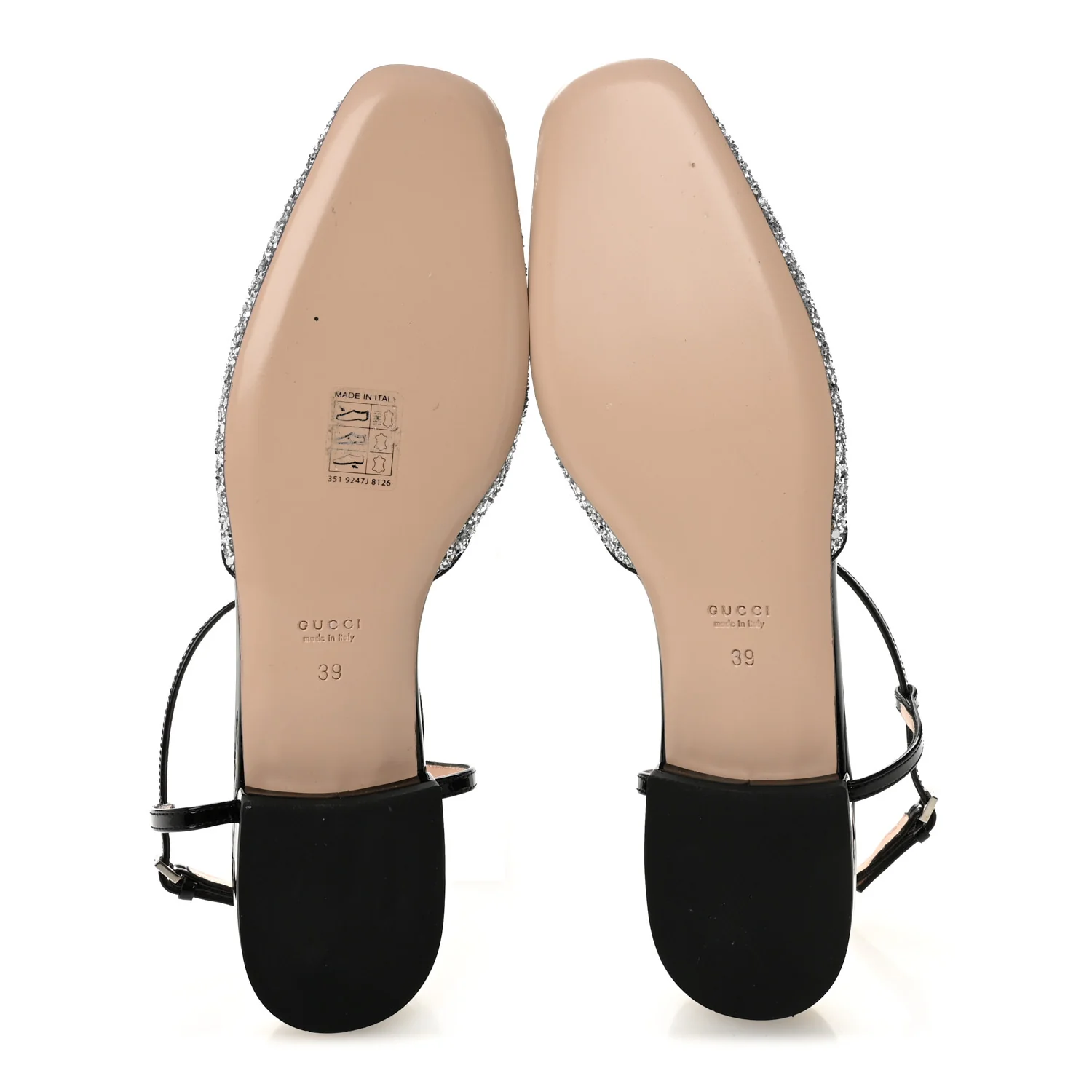 Calfskin Glitter Double G Slingback Flats 39 Silver Black