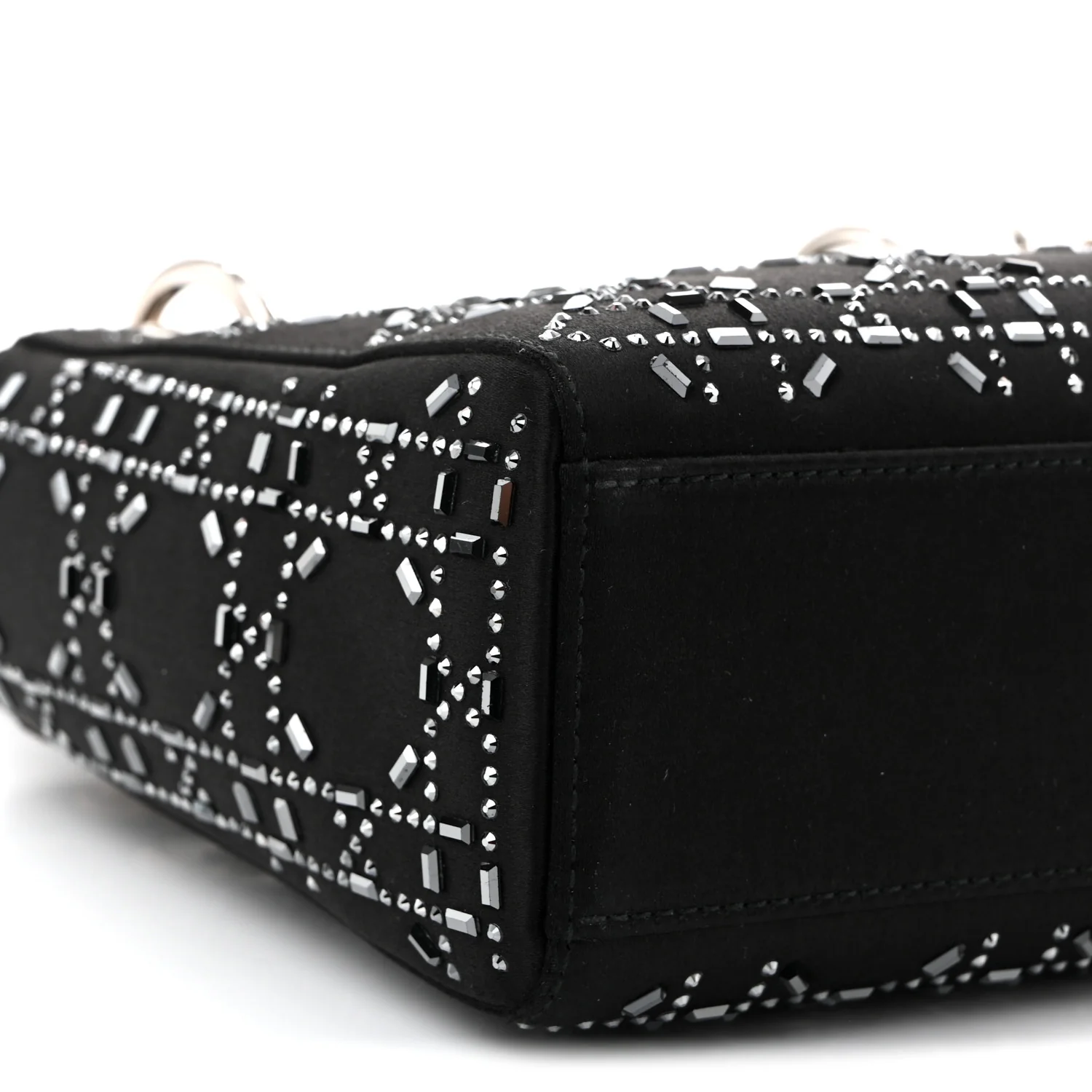 Satin Crystal Cannage Mini Lady Dior Black