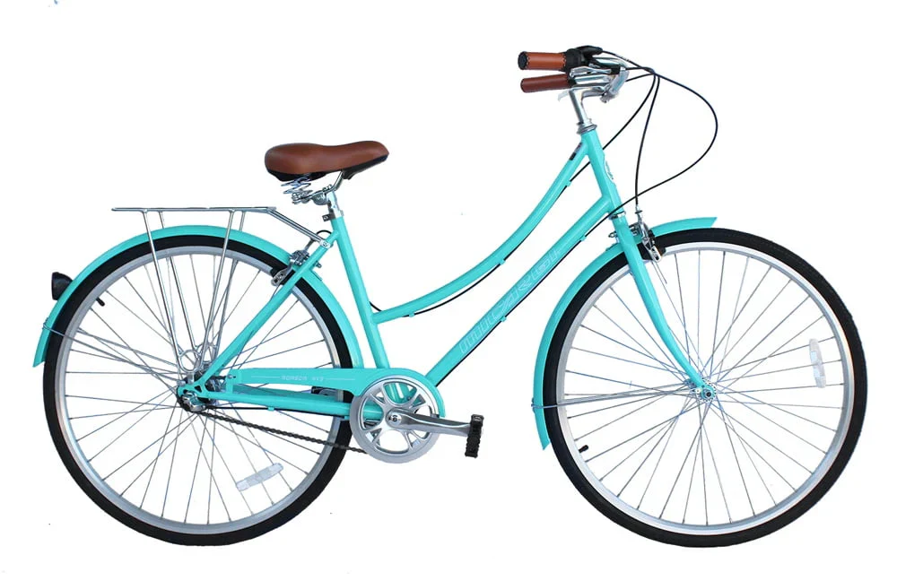Wonder Wheels City Bike 700C 39 Cm/15.5 Hi-Ten Steel Frame, Shimano Tz21-7 Speed V-Brake, Alloy Rims 700C*14G*32H, Tire:700Cx35 Black. With Back Rack - Ocean Blue