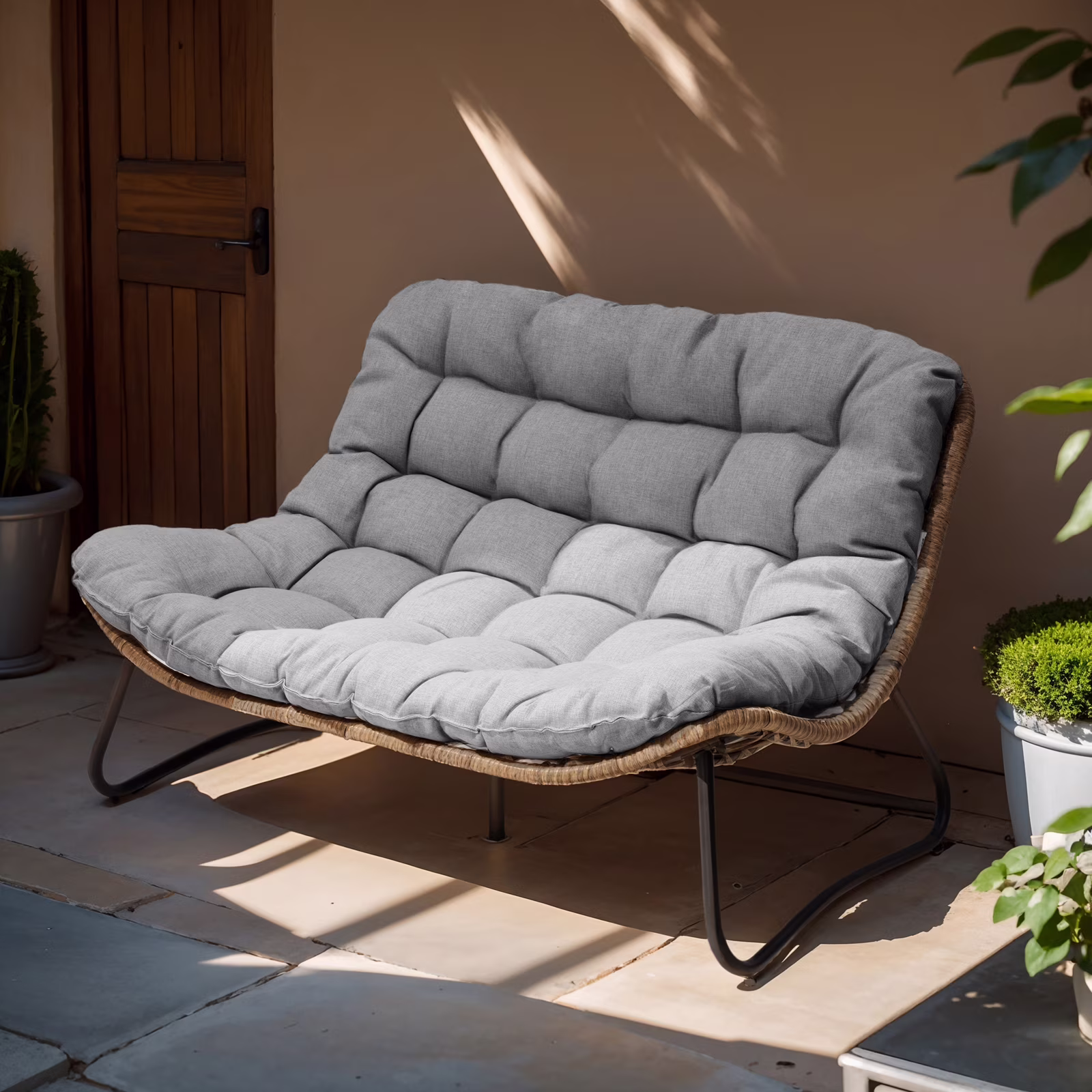 Products Patio Loveseat, All-Weather Rattan Large Furniture with Soft Cushions, Outdoor Loveseat for Balcony, Poolside, Backyard (Beige)(Beige) - Image 3