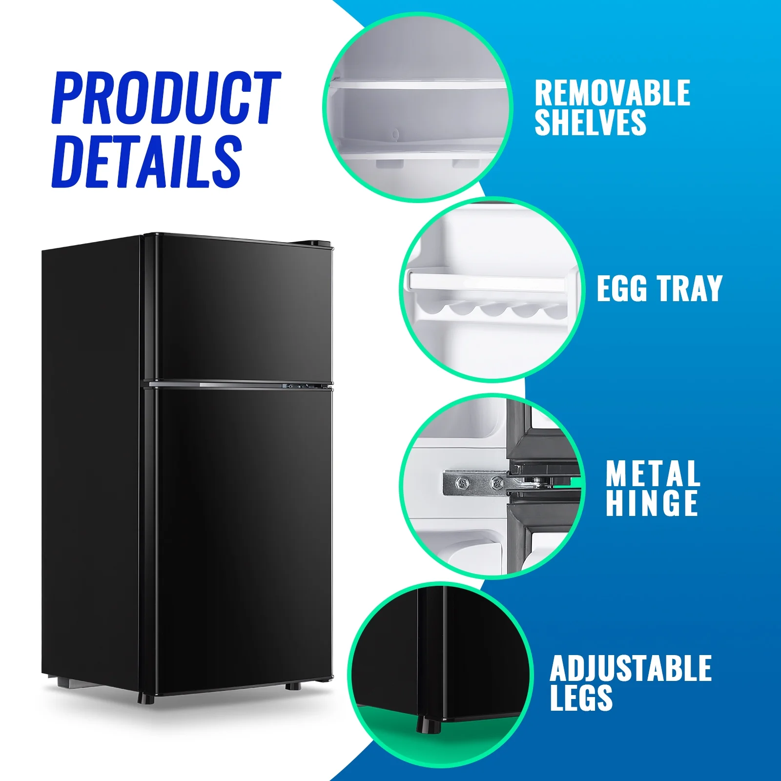 2.4 Cu.ft Mini Fridge with Freezer, Small Refrigerator Apartment Size Fridge Black, NEW(Black) - Image 2
