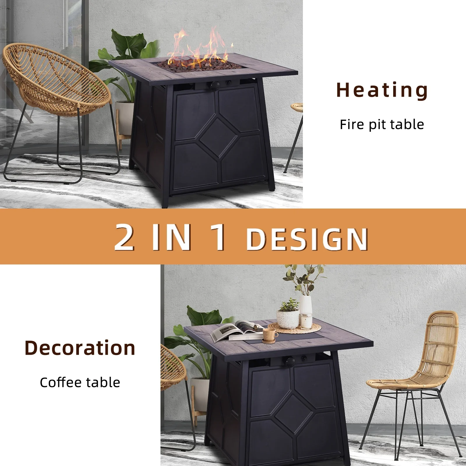 Afterglow Outdoor 28 Propane Fire Pit Table for Outside Patio Backyard Garden | Terra Fab Top & Steel Base