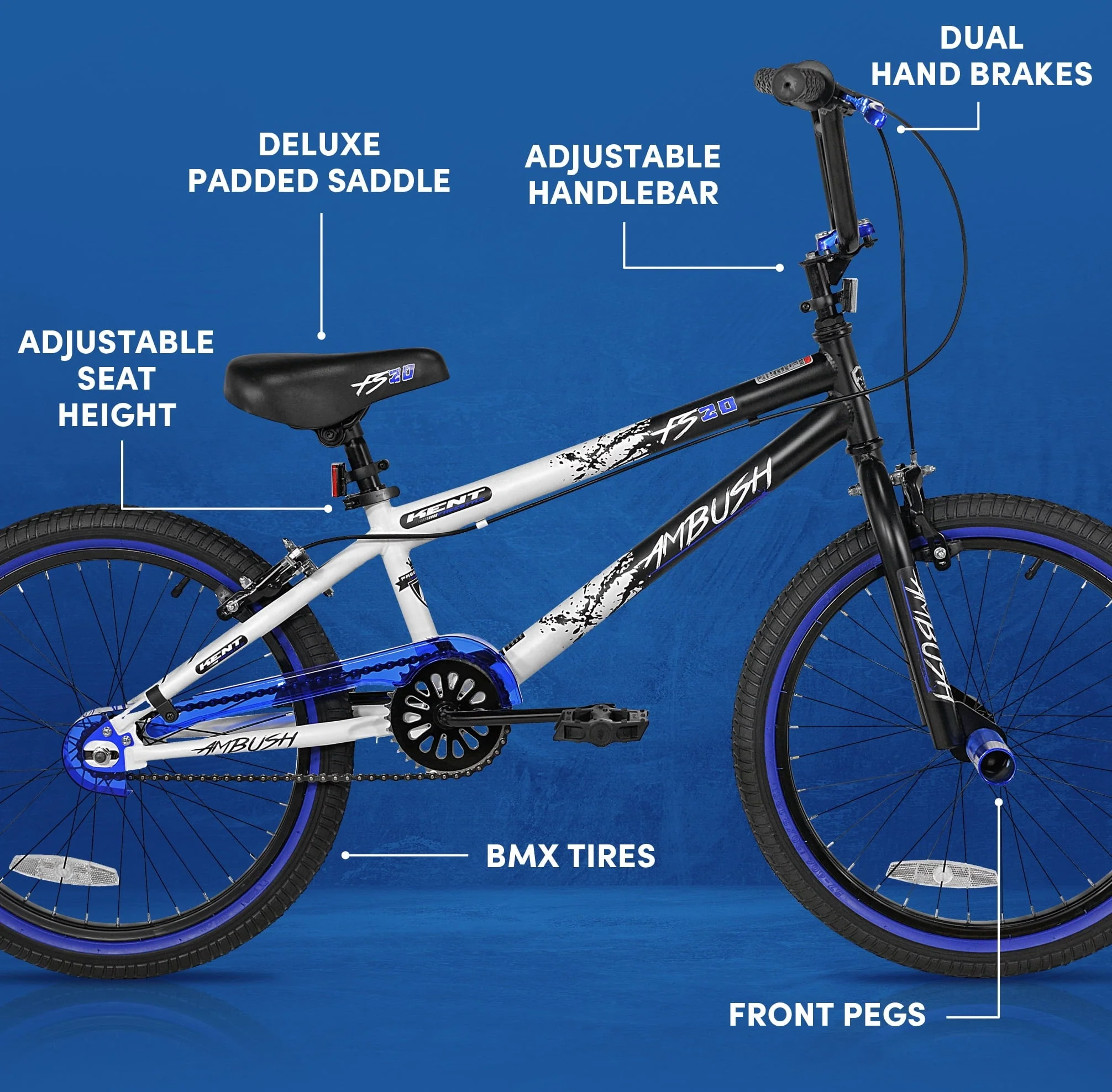 Bicycles 20" Boy's Ambush BMX Child Bike, Black/Blue Image 3
