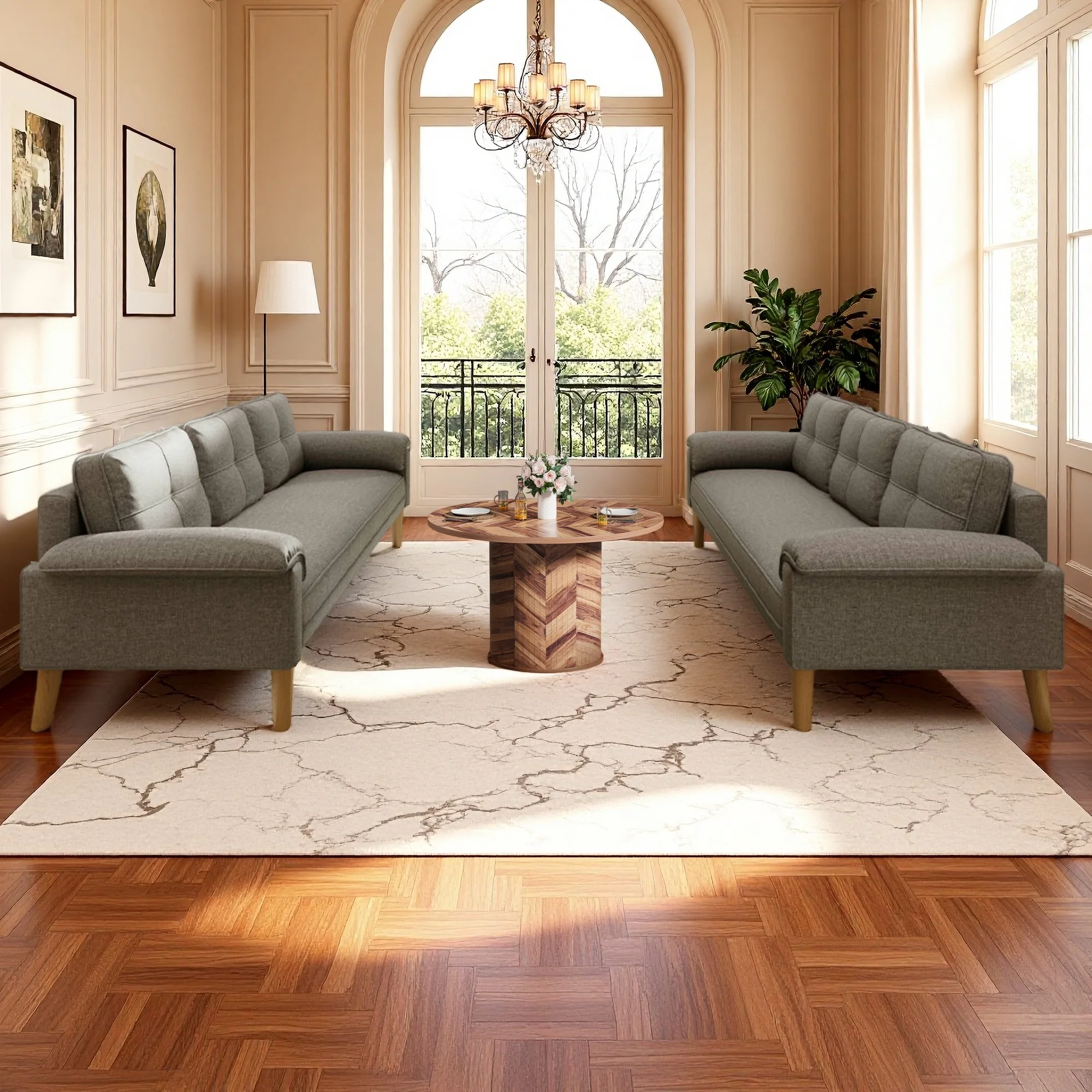 69" Small Modern Sofa with Round Storage Coffee Table(Sliding Door) and Thick Armrest for Living Room Apartment Image 9