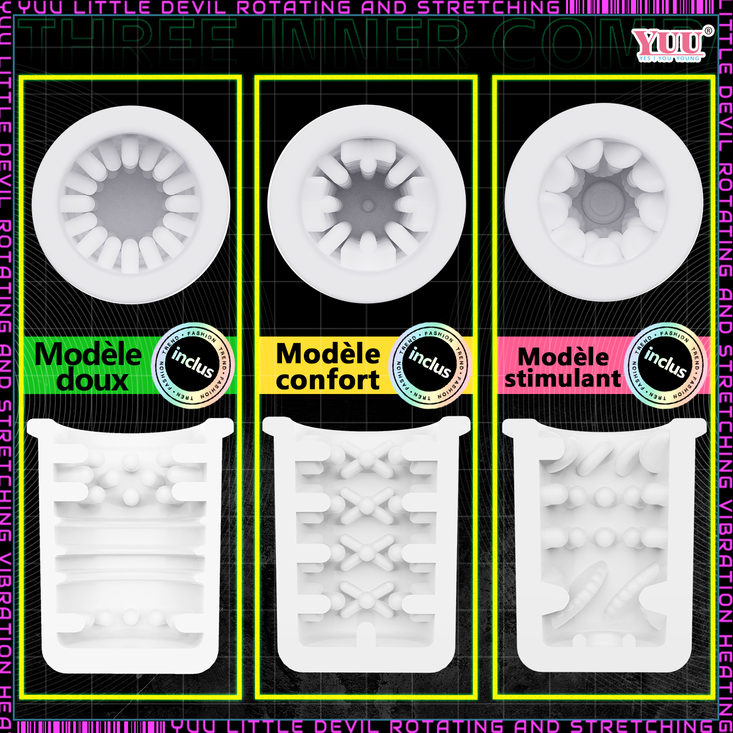 Version rotation avec 9 modes et 3 manches remplaçables.