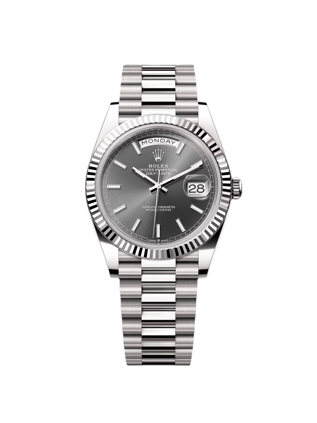 【Super Clone】RLX  Day-Date President 40mm White Gold Grey Rhodium Index Dial - 228239
