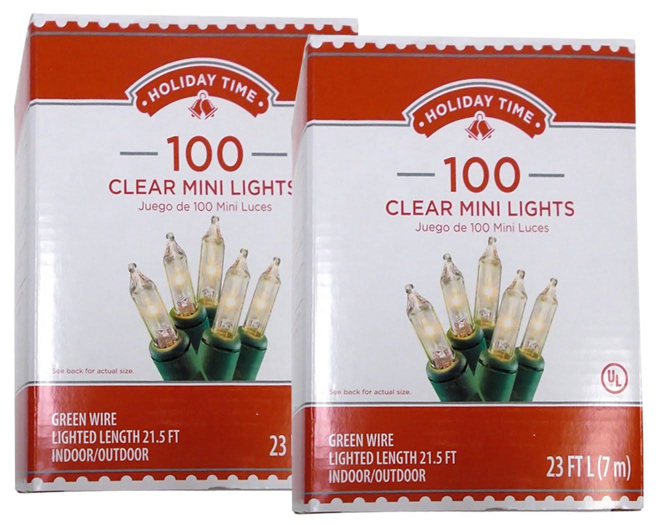 Holiday Time 100 Clear Mini Lights Green Wire Indoor Outdoor 2 Pack