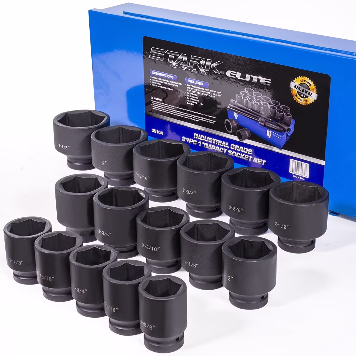 Stark USA 1 Drive 21PC Deep Impact Jumbo Socket Set, 6 Point MM, 27mm - 80mm, CrMo Steel