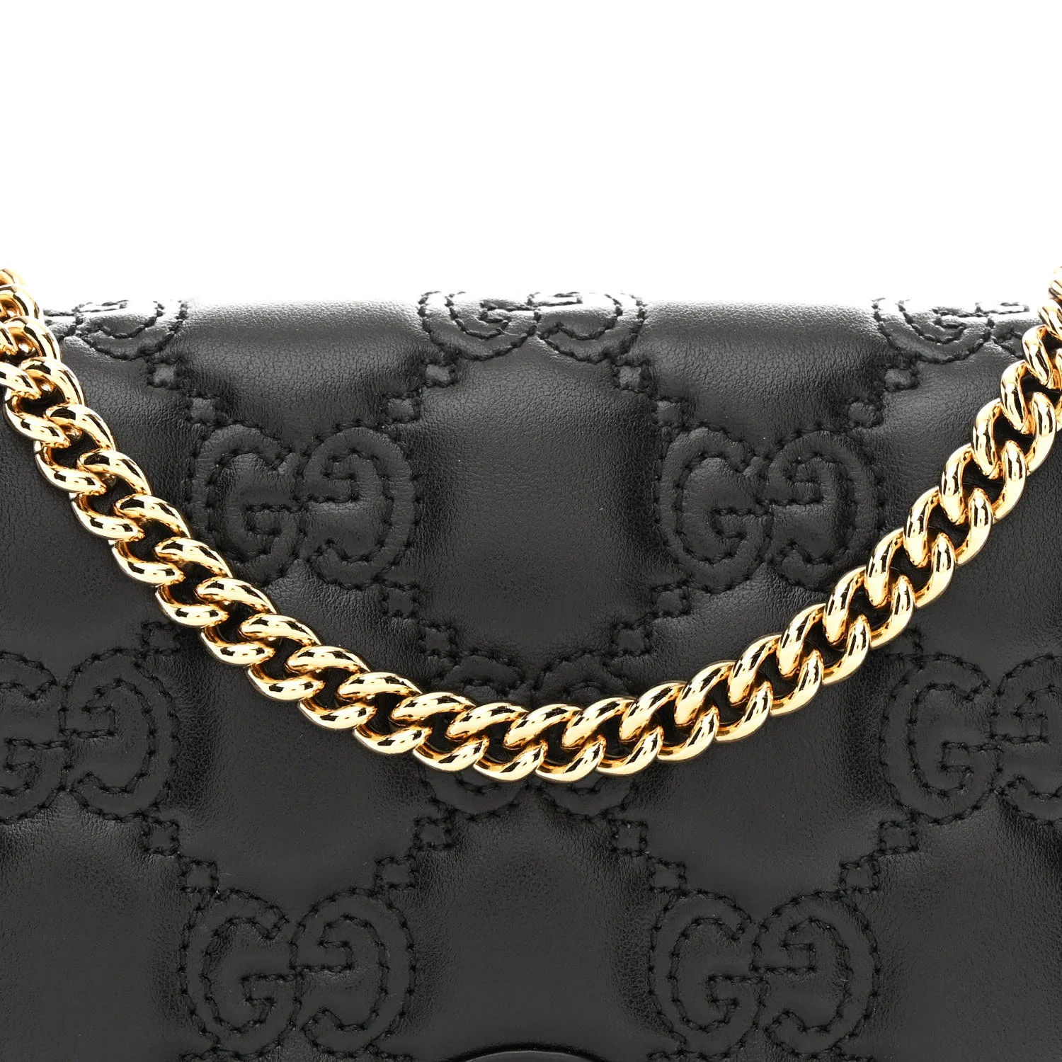 Calfskin GG Matelasse Chain Wallet Black