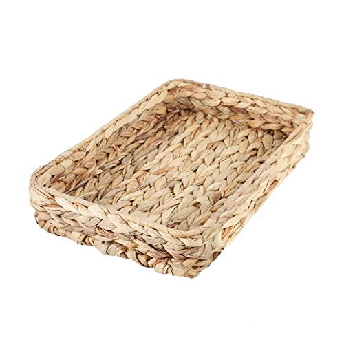 Water Hyacinth Woven Serving Tray Rectangular Hand-Woven Wicker Storage Trays For Coffee/Breakfast/Dessert/Fruit/Bread ( Color - Large)