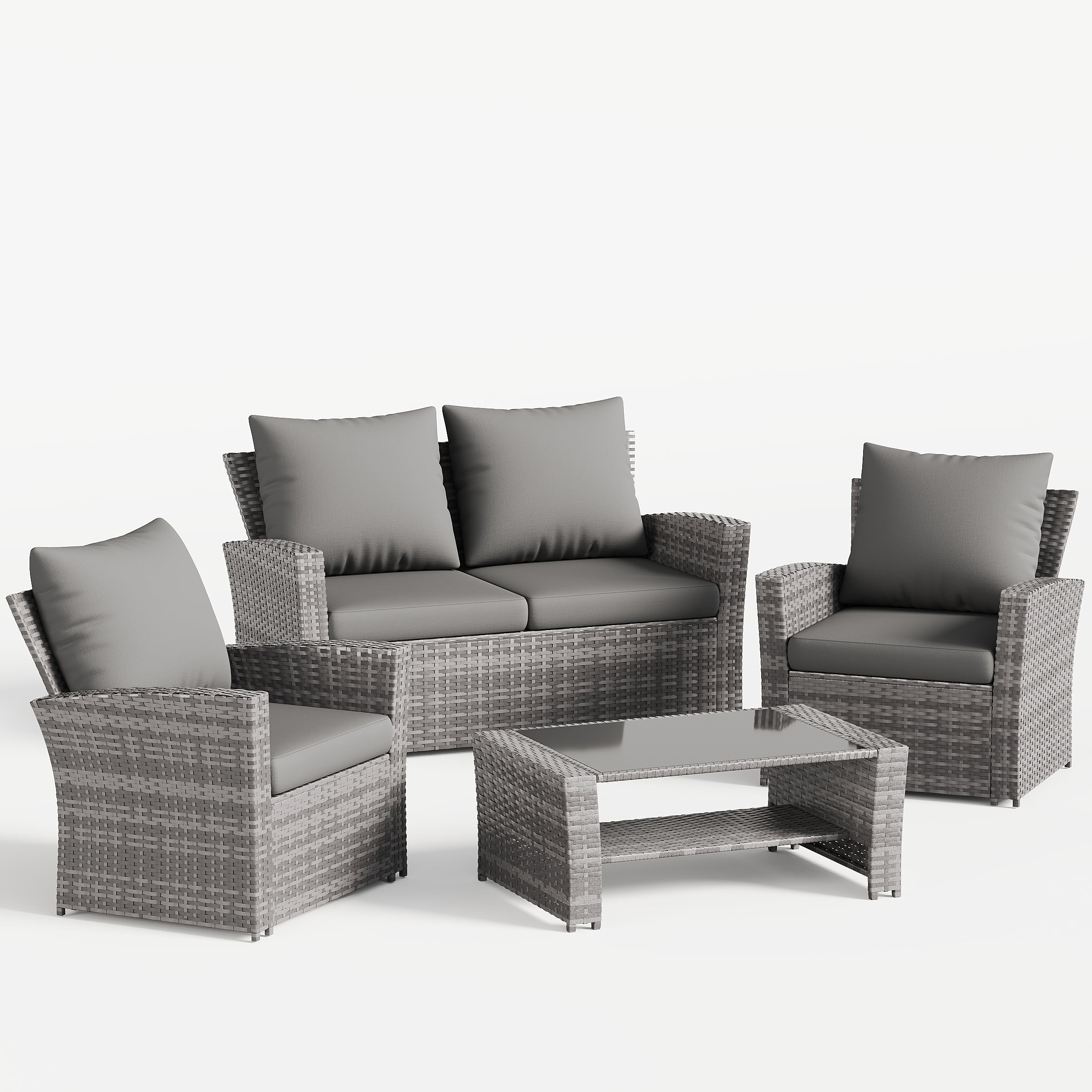 Wicker Patio Furniture Set, 4 Piece Outdoor Sectional Conversation Sets, Gray PE Rattan Patio Sofa Set for Balcony, Porch, Backyard, Grey(Gray) - Image 4