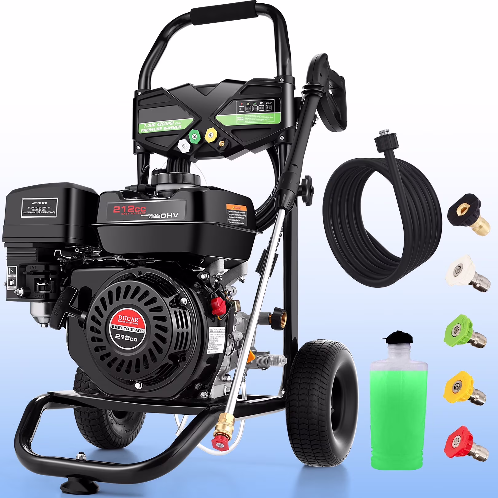 4200PSI Pressure Washer 4.0GPM Gas Power Washer 212CC Gas Powered Washing Machine Commercial High Pressure Washer with 25ft Hose&5 Nozzles for Patio Garden Yard Vehicle, EPA/CARB/ETL