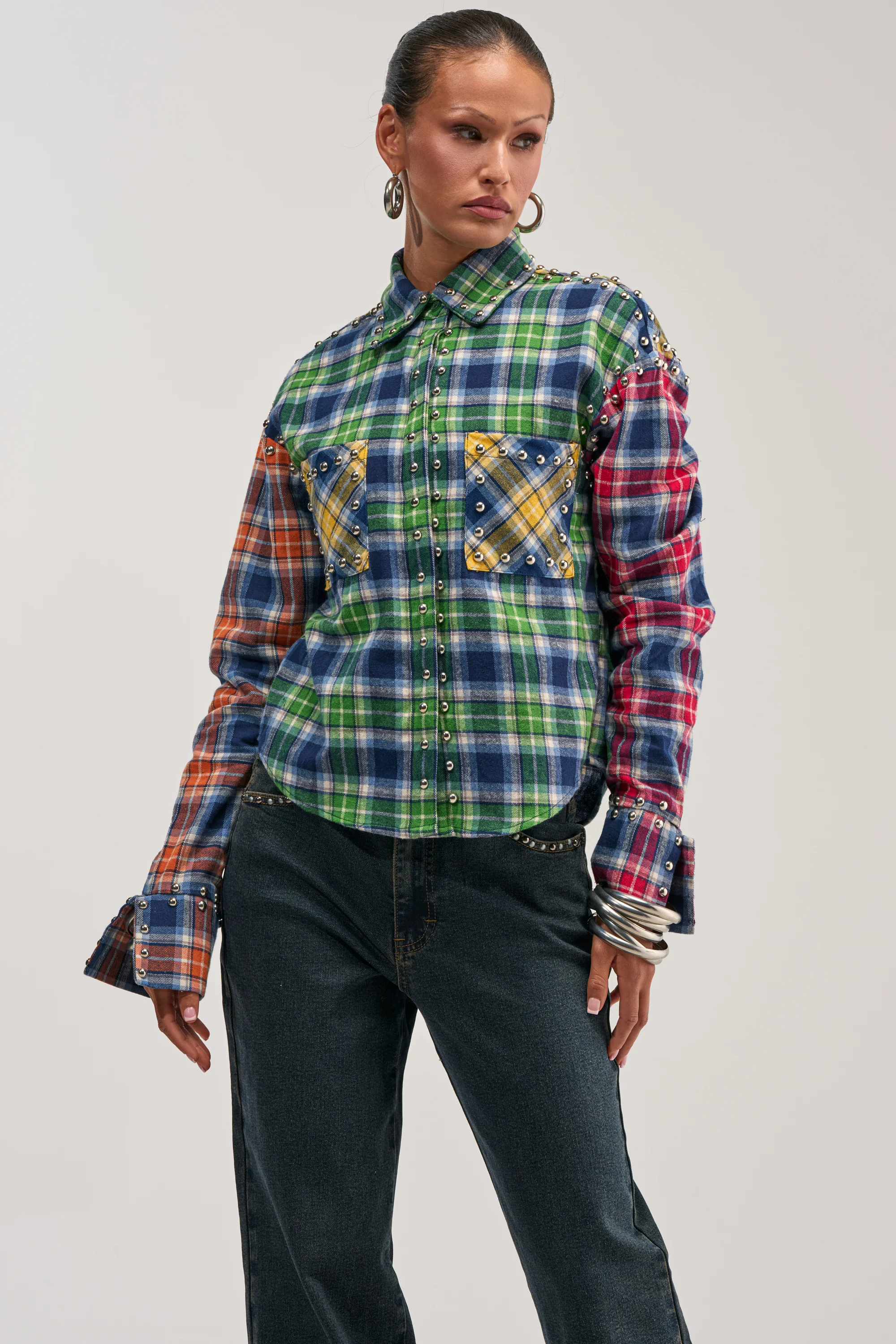 JUST FOR FUN PLAID EMBELLISHED BUTTON DOWN - Akira Store