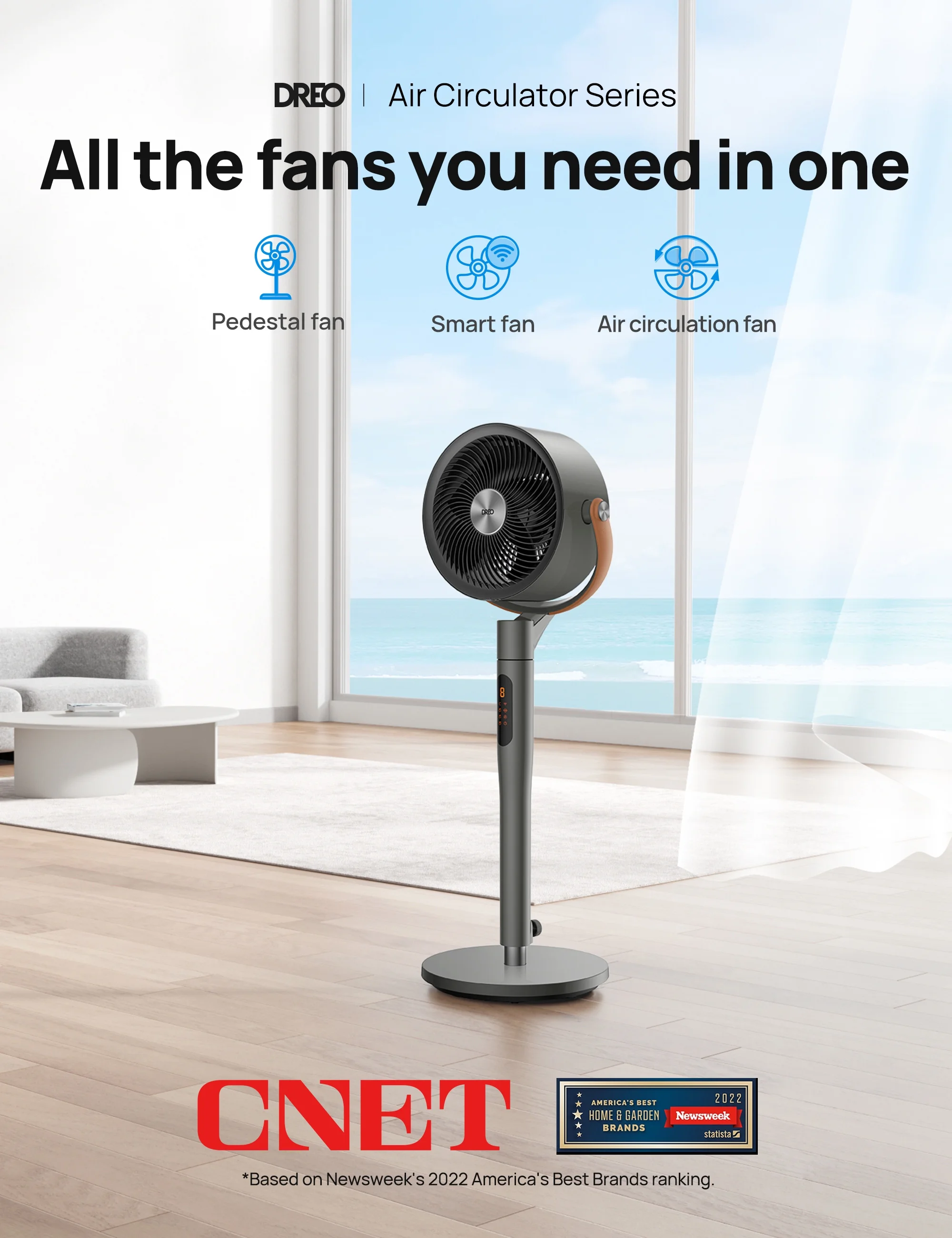 Pedestal Fan with Remote, 43'' Quiet Standing Fan for Home Bedroom, 120��+105�� Smart Oscillating Floor Fans with Wi-Fi/Voice Control, Works with Alexa/Google, 6 Modes, 8 Speeds, 12H Timer - Image 4
