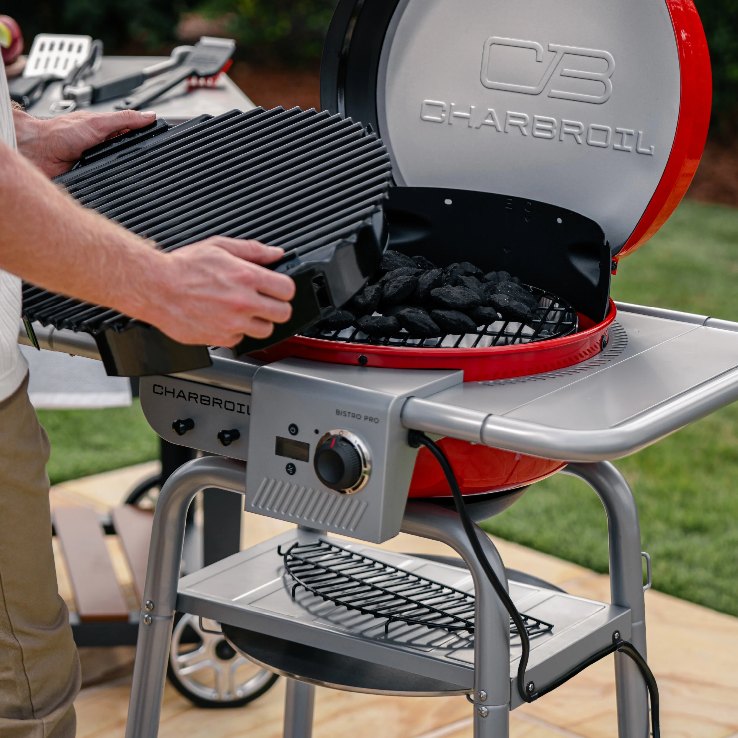 Charbroil Bistro Pro? Electric Grill & Griddle + Charcoal Mode, Red