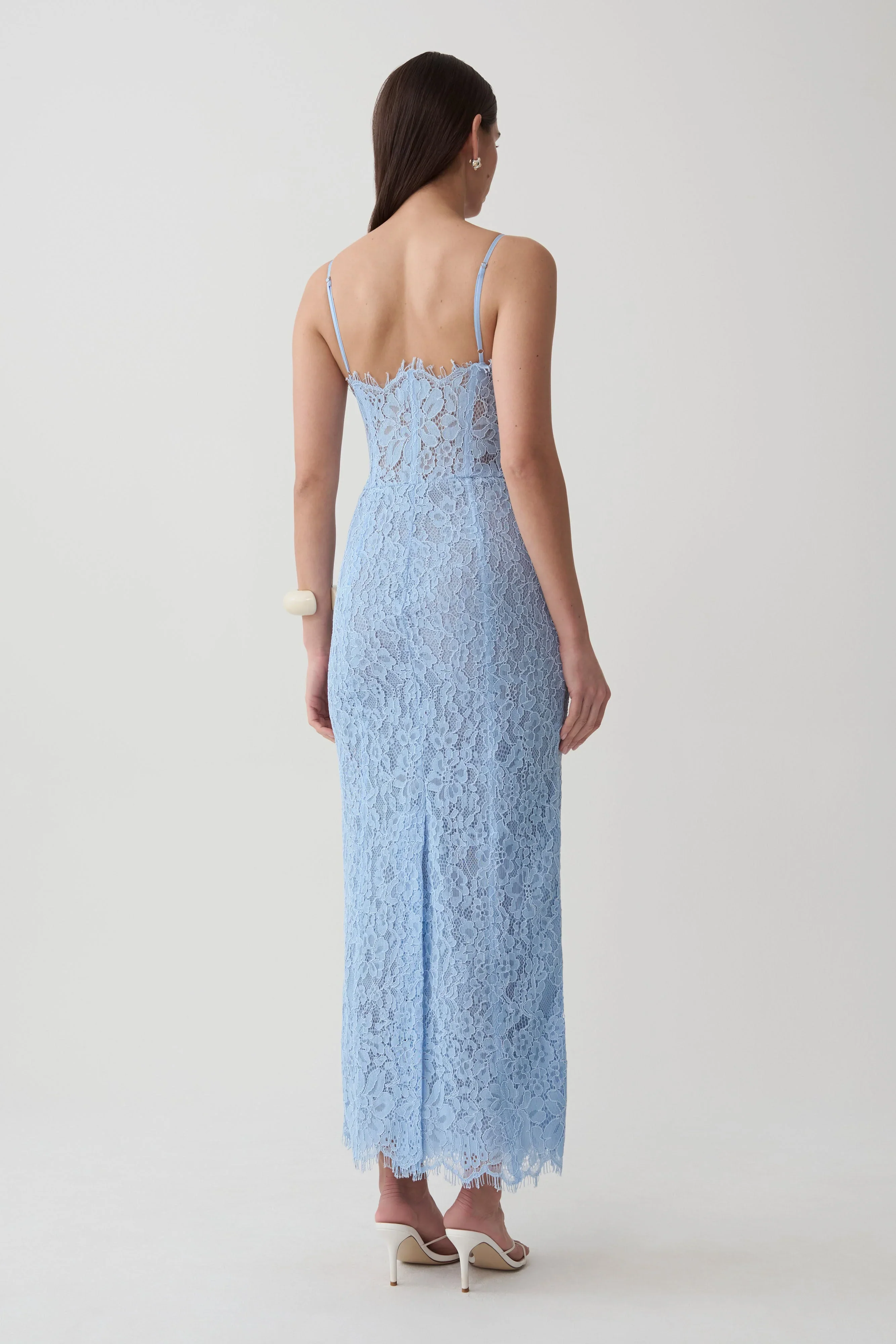 Ottilie Lace And Mesh Midi Dress - Sky Blue