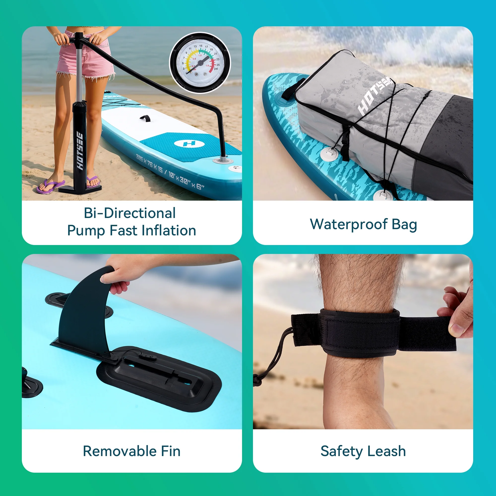 10' Inflatable Stand up Paddle Board 6'' Thick SUP Paddle Board with Accessories for Fishing, Non-Slip Deck, Double Action Pump - Image 7