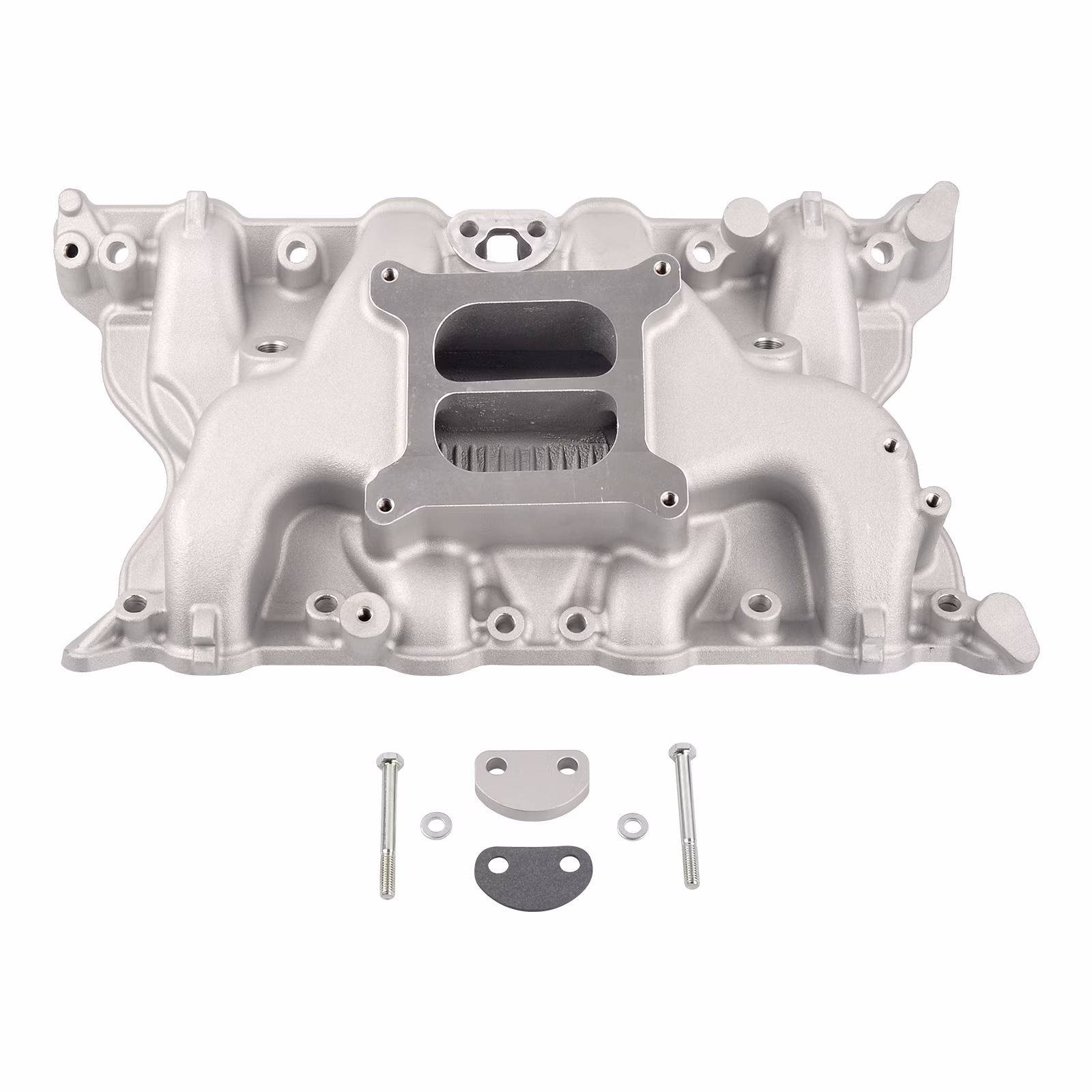 Aluminum Satin Intake Manifold for Small Block Ford Cleveland 351-2V Carb Head