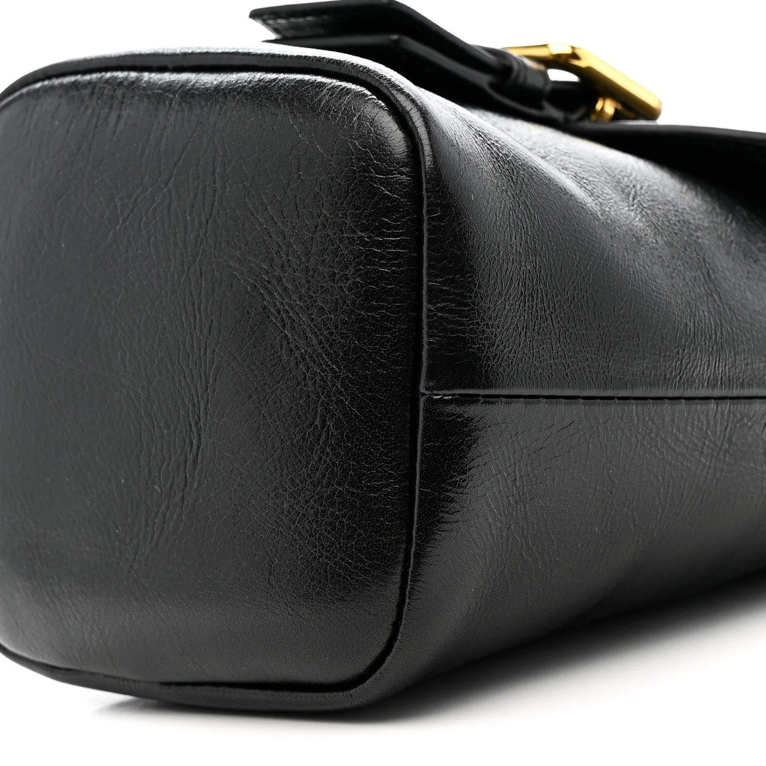 Shiny Calfskin Camera Crossbody Black