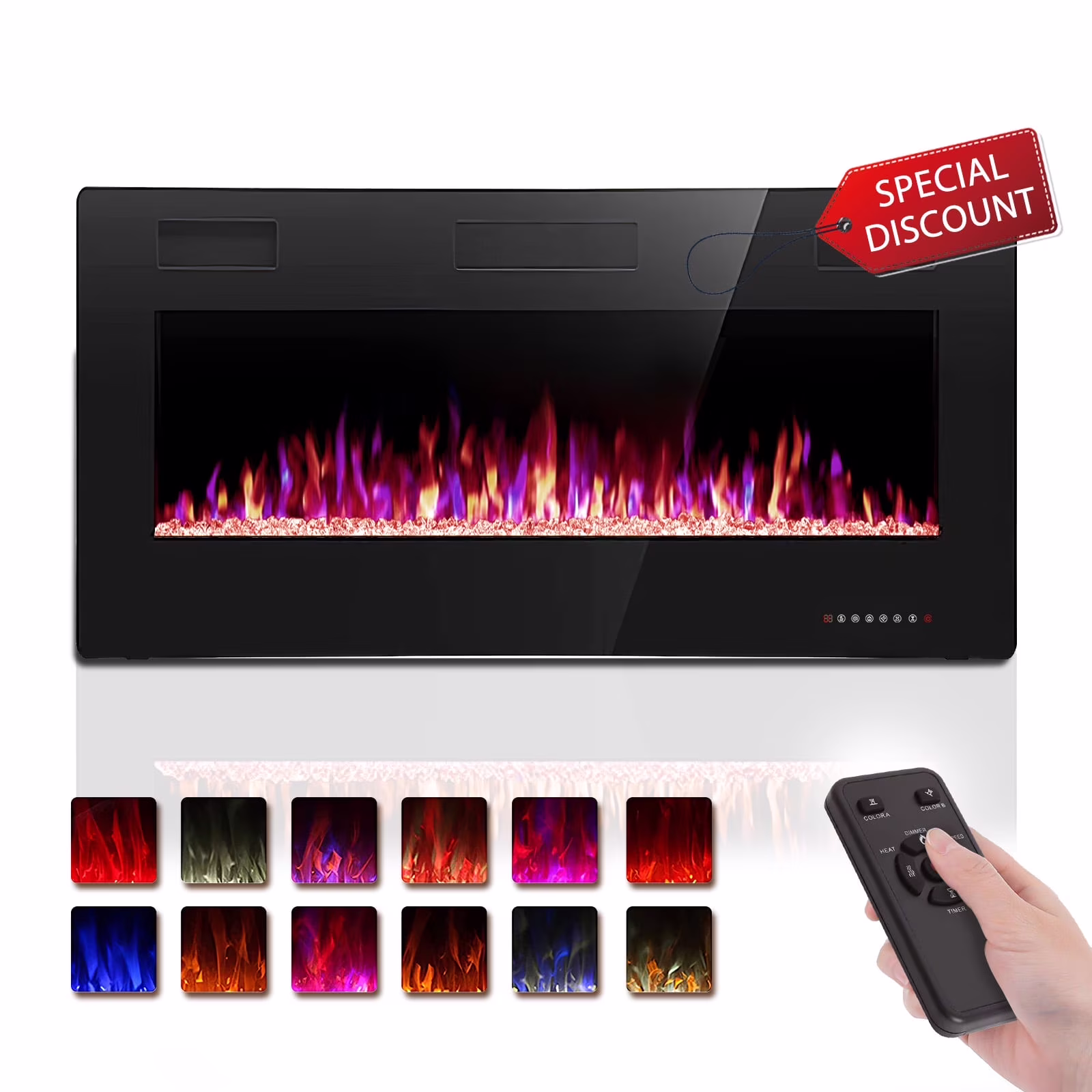 60�� Indoor Electric Fireplace Ultra Thin Fireplace, Wall Mounted Recessed Fireplace with Multiple Colors(60 in) - Image 7