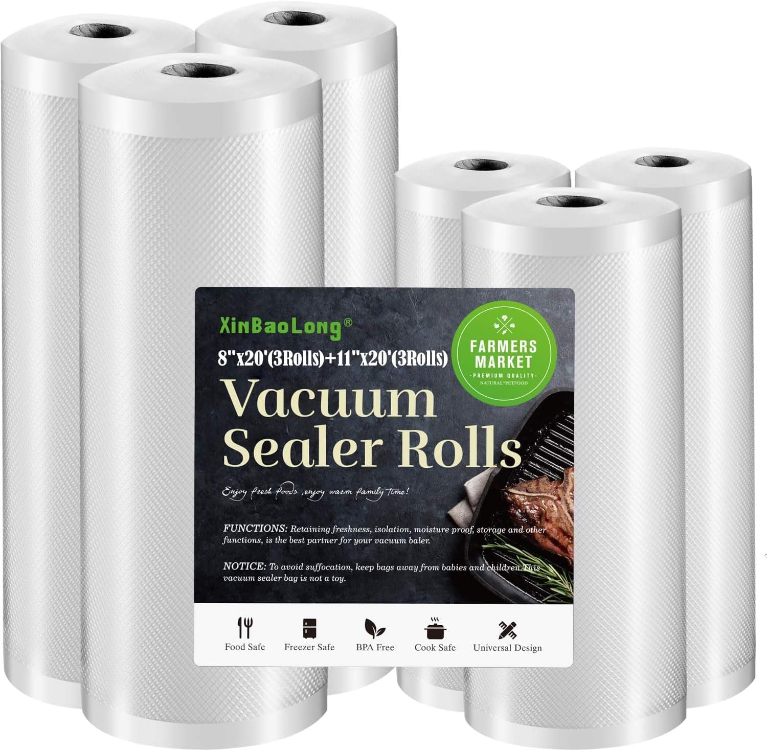 Vacuum Sealer Bags For Food 6 Pack, Kitchen Essentials| (3 Rolls 11