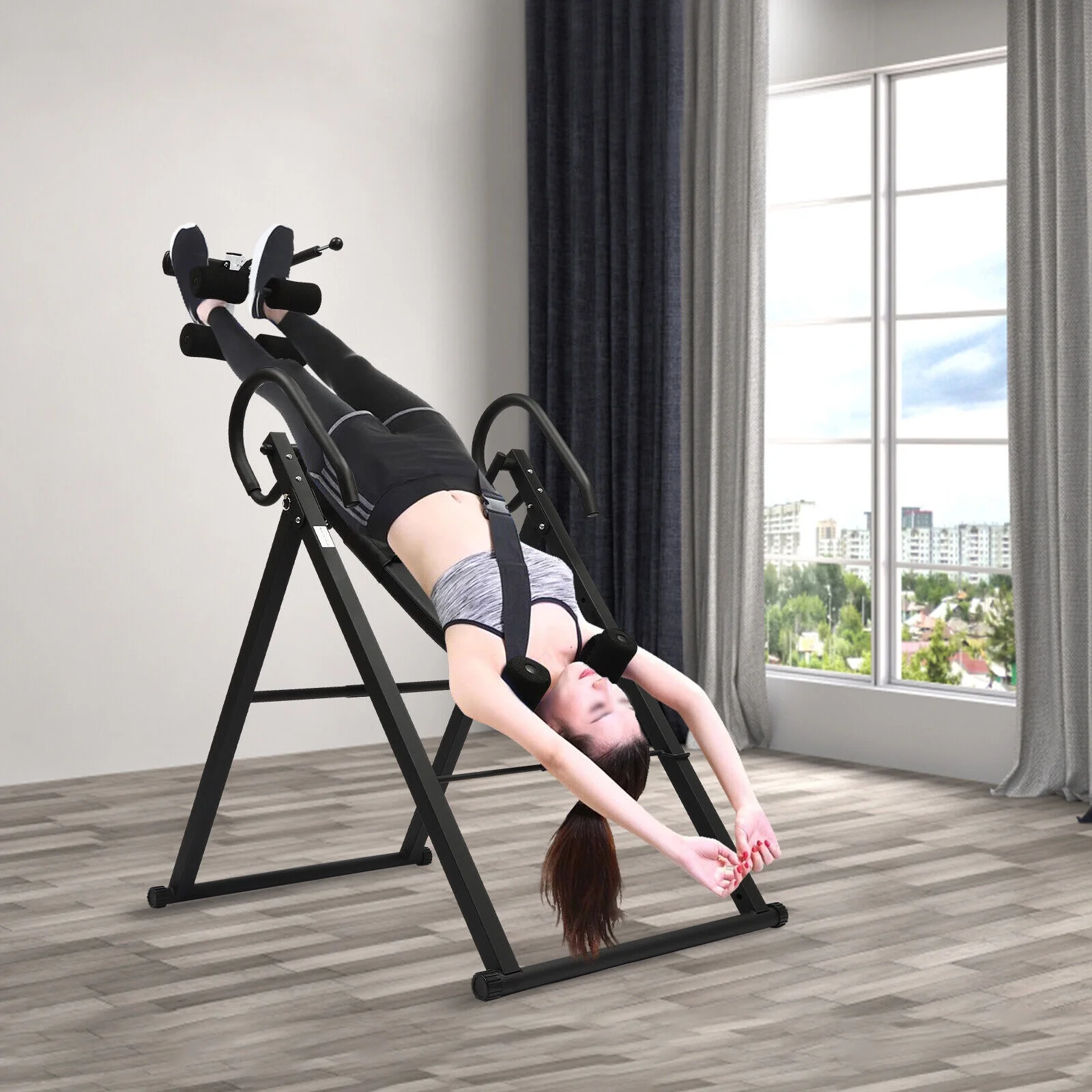 Foldable Inversion Table Teeter Advanced Back Pain Ankle Relief Gravity Fitness