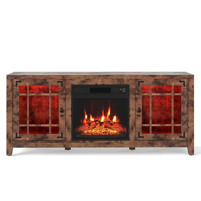 58" Electric Fireplace TV Stand for 65 Inch TVs, Entertainment Center with 18" Fireplace Heater, Remote, LED Lights & Adjustable Shelves