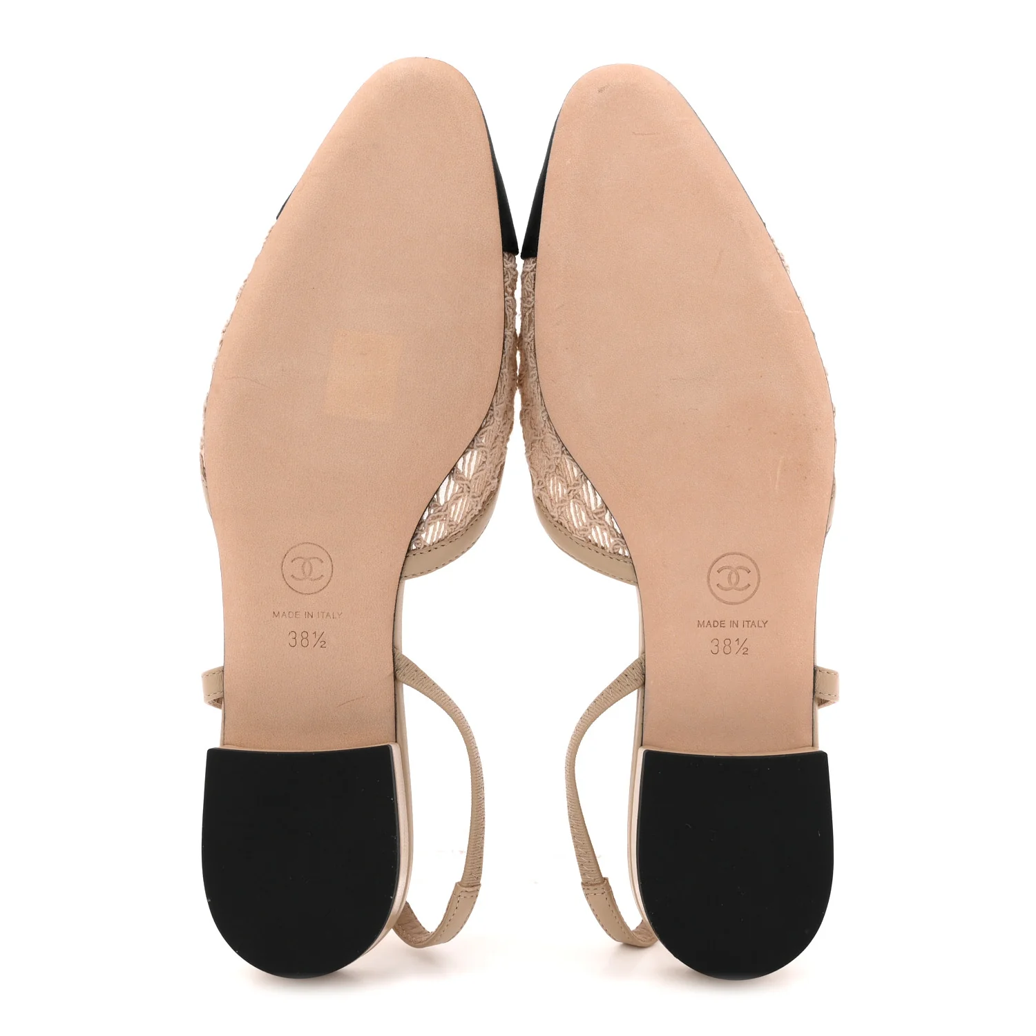Embroidery Grosgrain Cap Toe CC Slingback Flats 38.5 Beige Black