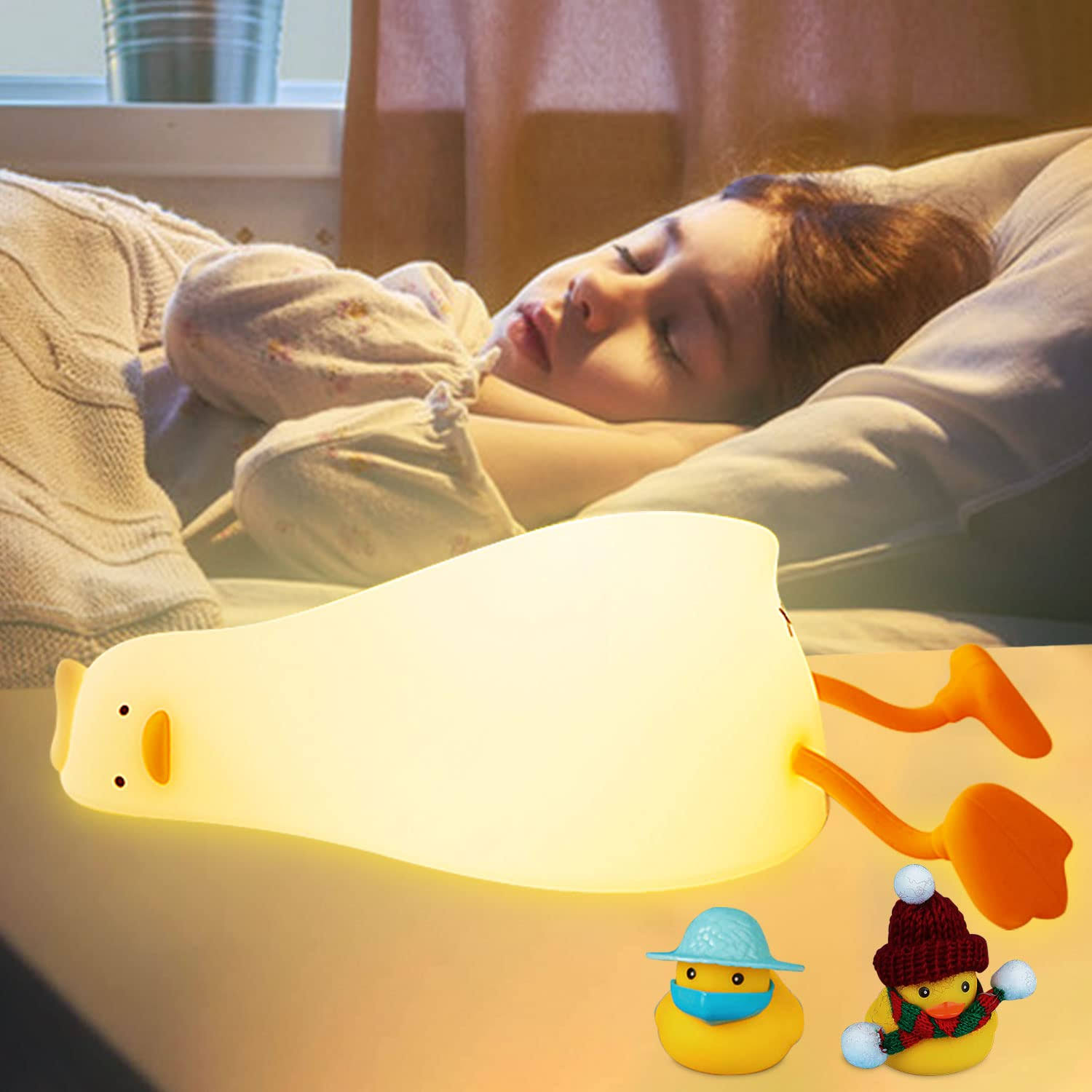 FAMIDUO Lazy Duck Night Light Laying Down, Squishy Duck Lamp with Cute DIY