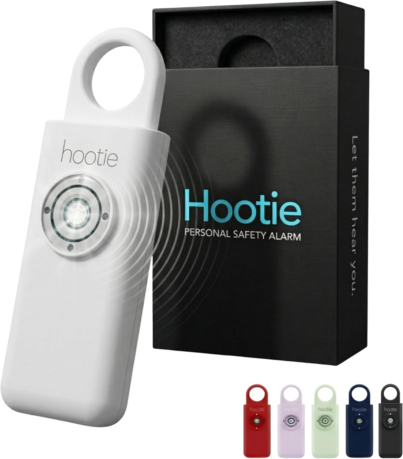 HOOTIE Personal Safety Alarm Keychain, 130dB Personal Alarm for Women Men and Kids, Pull Pin Emergency Panic Alarm with Strobe Light, Portable Self Defence Alarm for Campus Travel and Running - White