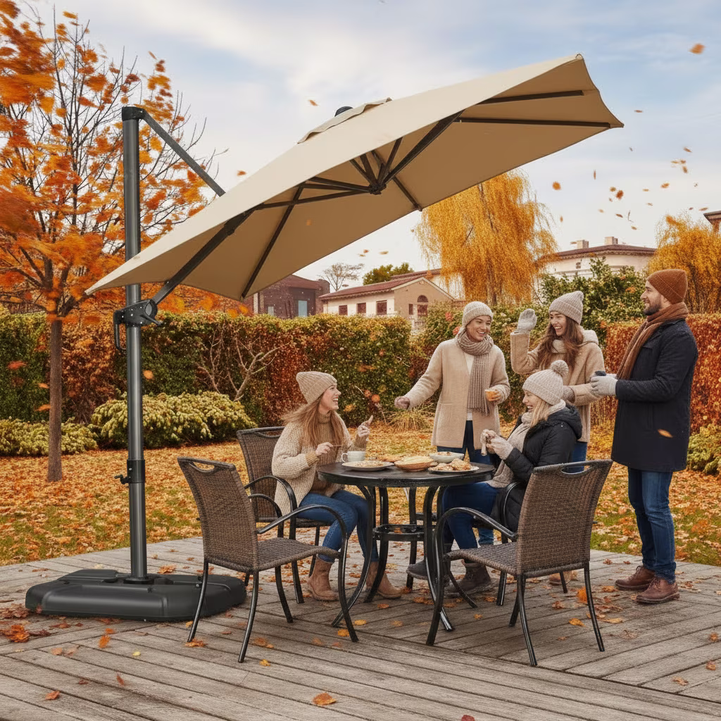 PURPLE LEAF 8x8 Ft Cantilever Umbrella Square Outdoor Patio Umbrella Large Offset Hanging Umbrella Aluminum Umbrella with 360°Rotation Adjustable Garden Pool Umbrella,Beige