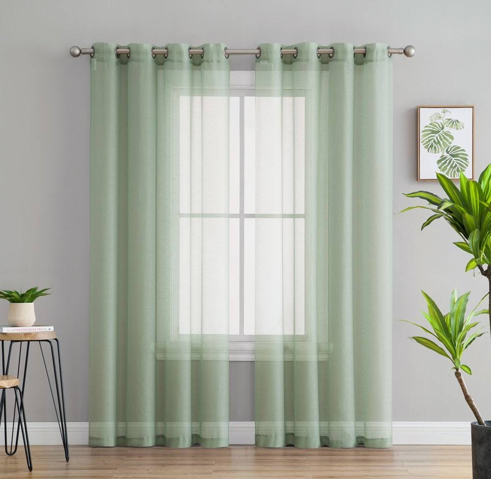 HLC.ME 2 Piece Extra Wide Semi Sheer Voile Grommet Window Curtain Panels for Bedroom Sage Green / 54 W x 95 L