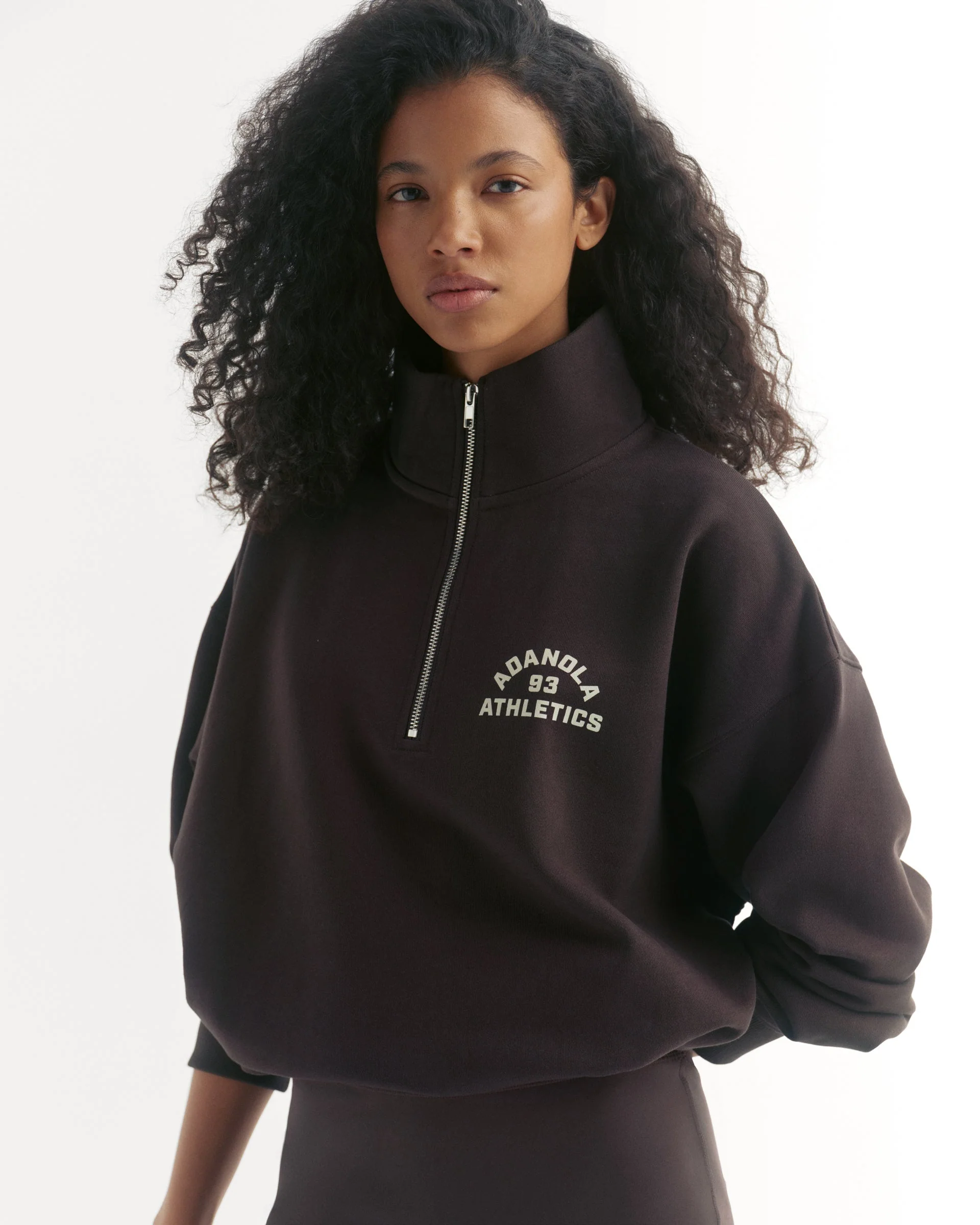 Campus Relaxed Funnel Neck Zip Sweatshirt - Coffee Bean/Marshmallow White