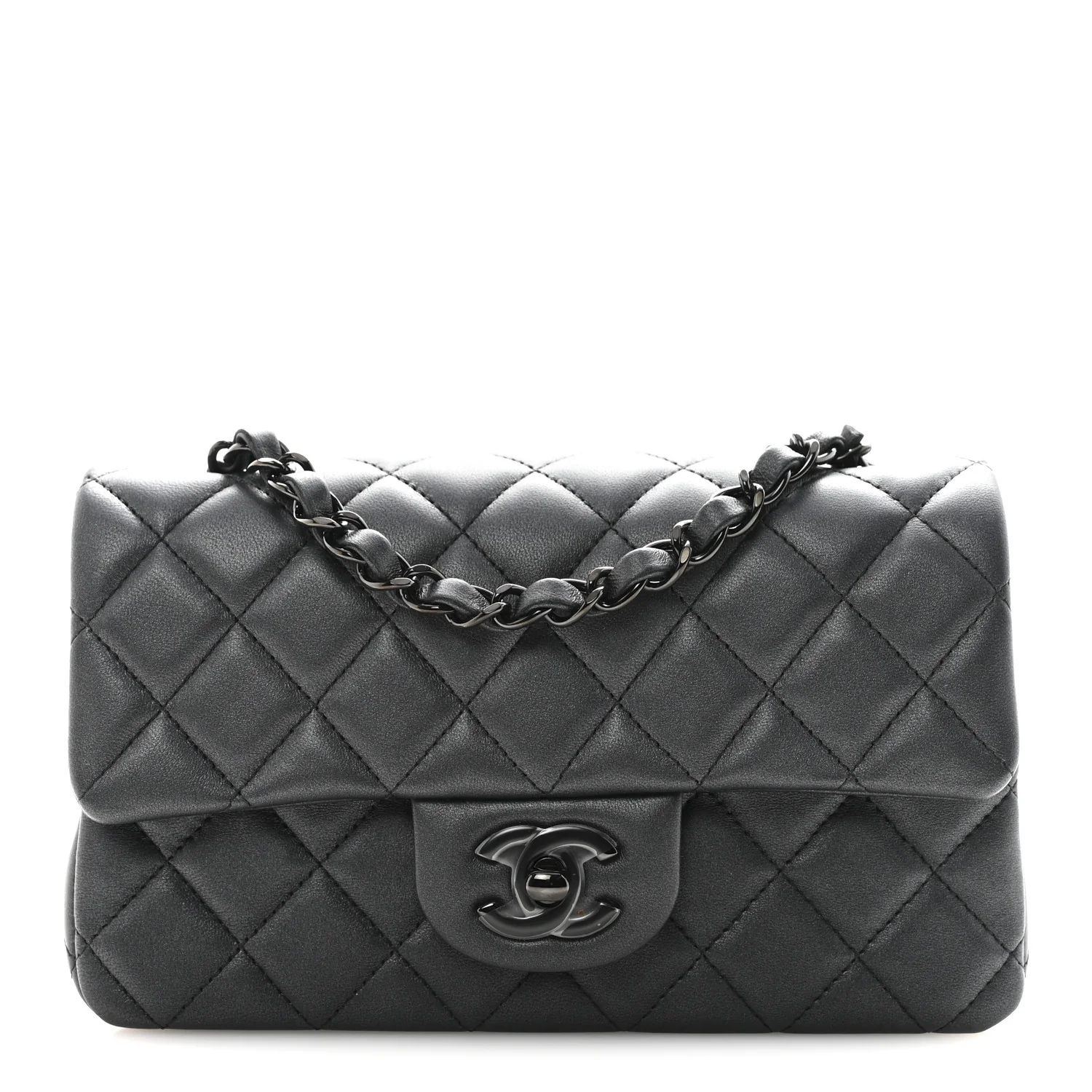 Pearly Lambskin Quilted Mini Rectangular Flap So Black