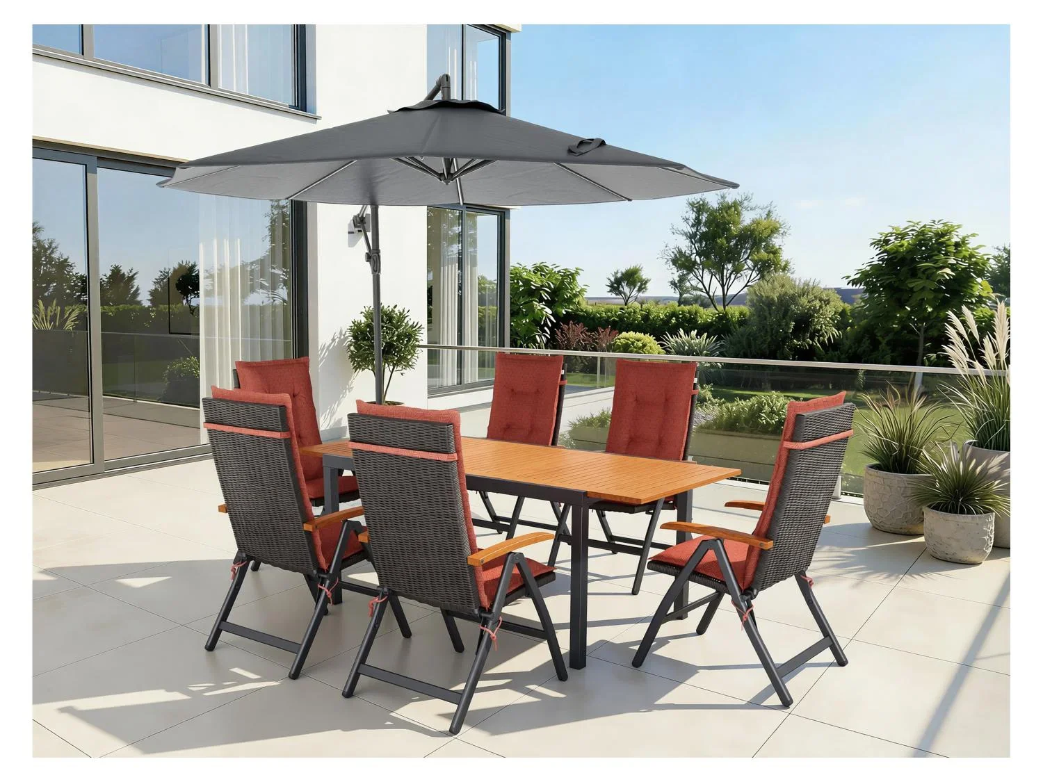 LIVARNO home Table de jardin + Lot de 6 fauteuils pliants tresss Valencia