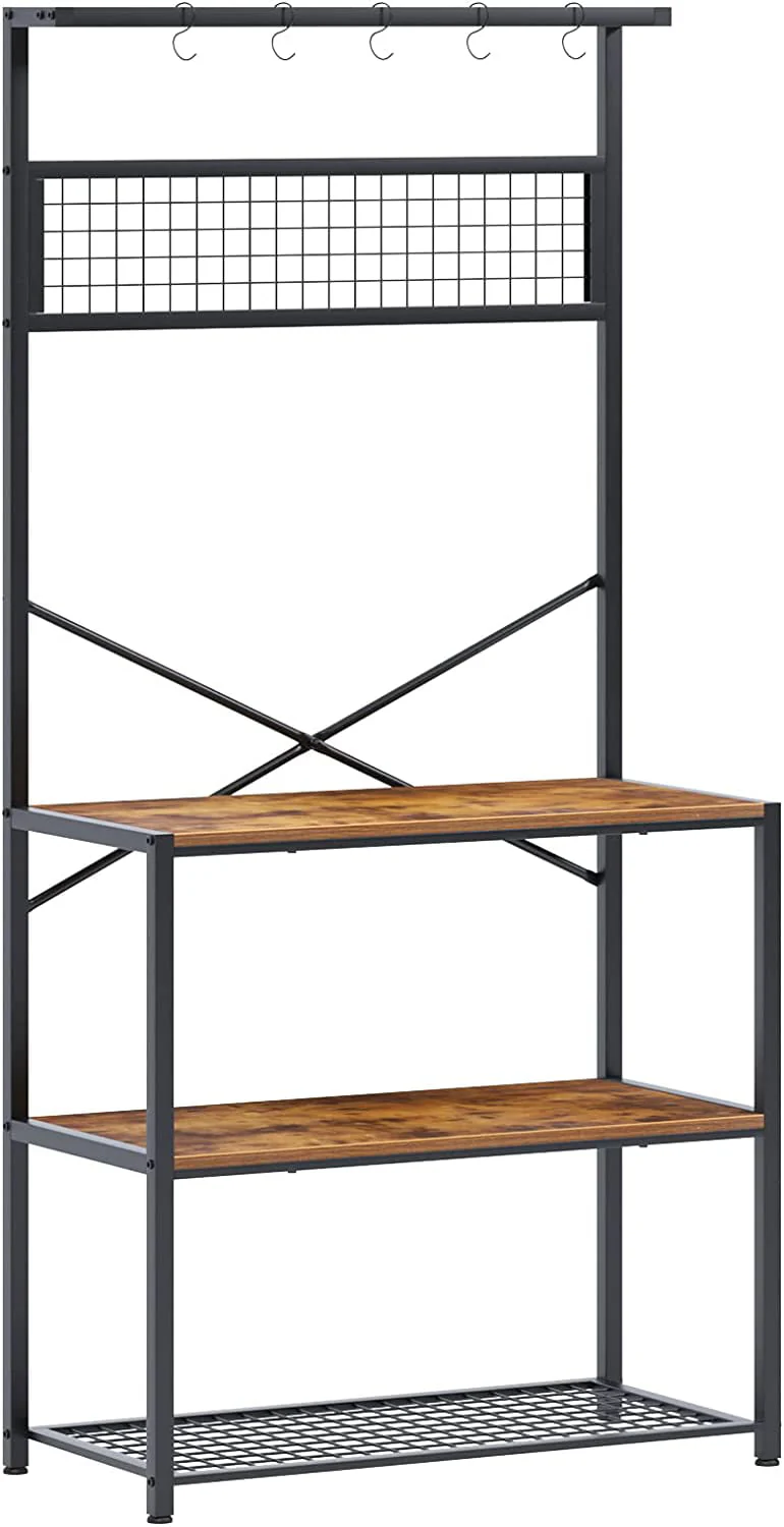 SOGES Kitchen Bakers Racks Kitchen Baker Storage Shelf Rack 3-Tier for Kitchen Standing Racks Brown
