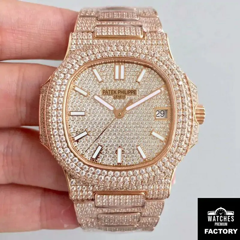 Patek Philippe Nautilus Jumbo 5719 / 10G-010 Rose Gold Full Diamond Dial