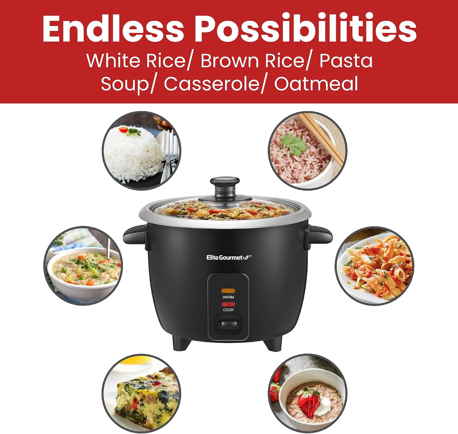 Elite Gourmet ERC003BX Rice Cooker, Keep Warm, Black, 6 Cups Cooked