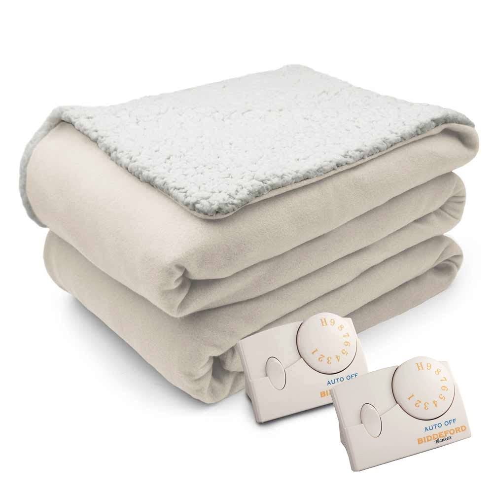 Biddeford Comfort Knit Natural Sherpa Electric Heated Blanket