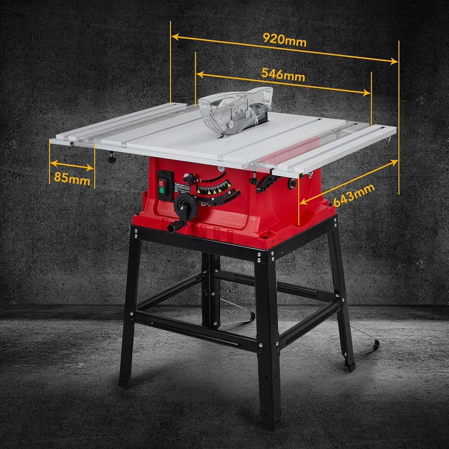 1800W, 15A 10in Portable Table Power Saw, 5000 RPM(Red) - Image 2