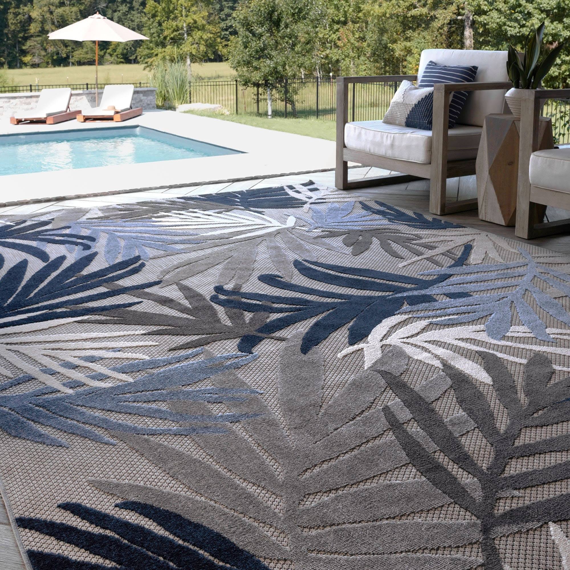 Alise Rugs Origin Coastal Floral Indoor/Outdoor Area Rug - 5'3'' x 7'3'' - Blue/Gray